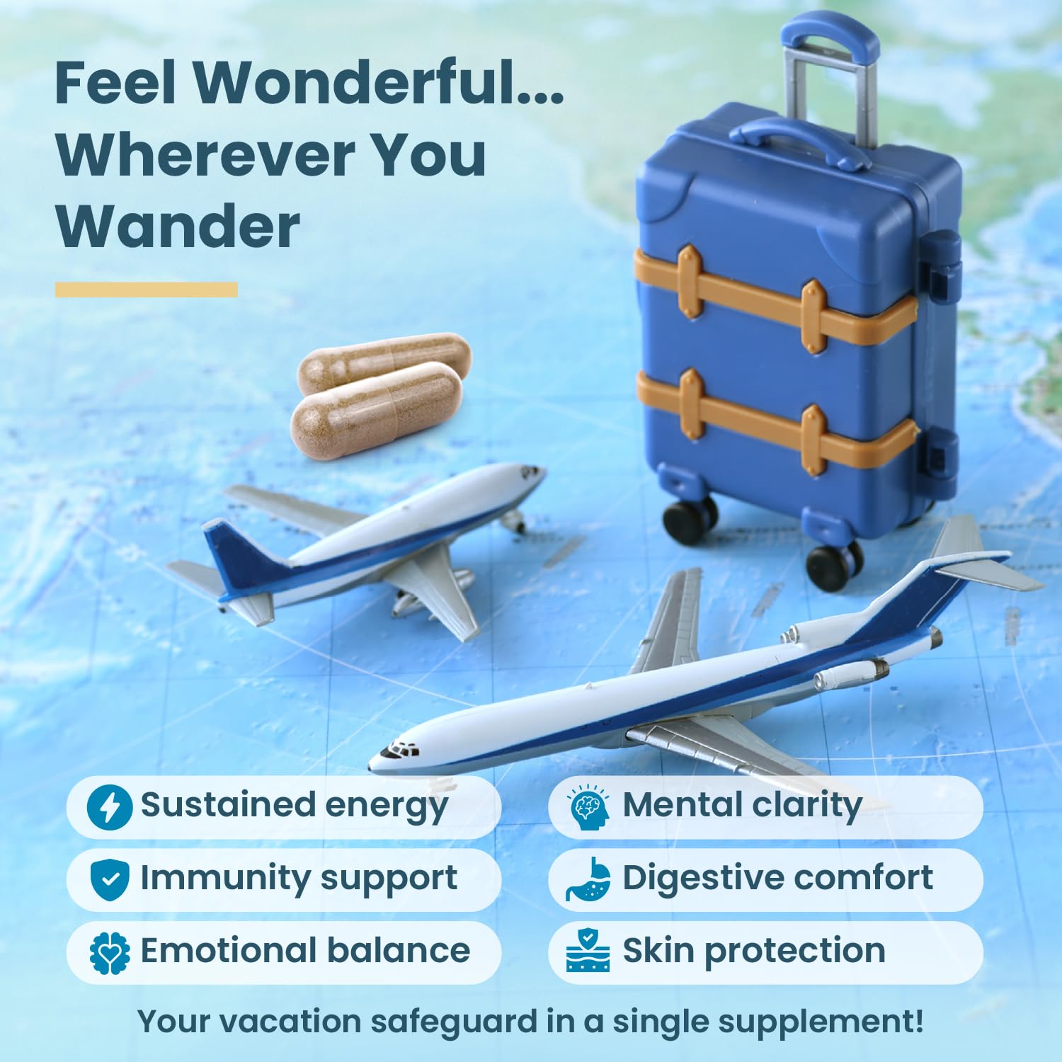 Natural Travel Pills - Traveling Supplement for Jet Lag Relief, Digestion, Immunity, Energy, Sleep, Circulation - Vacation and Long Flight Essentials for Men and Women - 30 Day Supply - TrustMedUSA