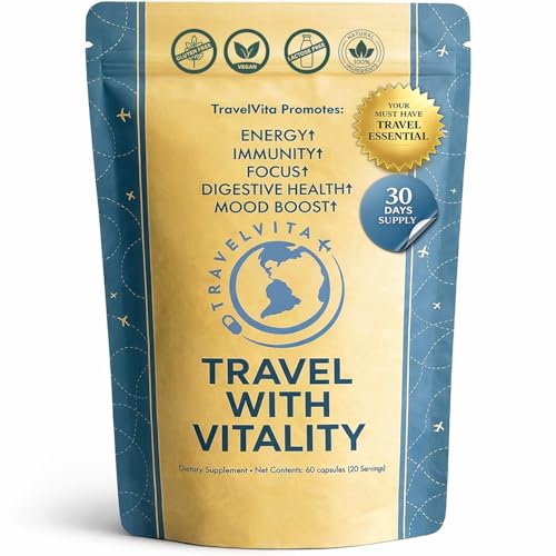 Natural Travel Pills - Traveling Supplement for Jet Lag Relief, Digestion, Immunity, Energy, Sleep, Circulation - Vacation and Long Flight Essentials for Men and Women - 30 Day Supply - TrustMedUSA
