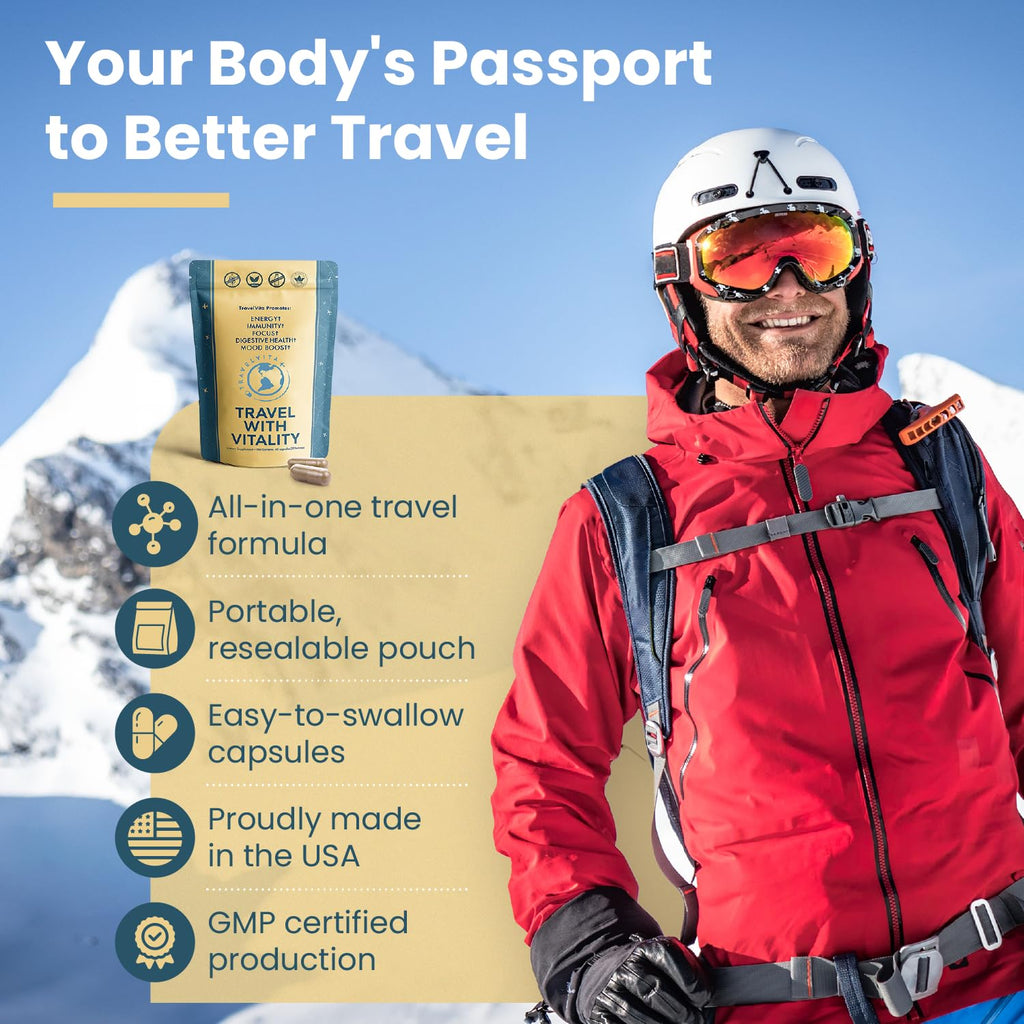 Natural Travel Pills - Traveling Supplement for Jet Lag Relief, Digestion, Immunity, Energy, Sleep, Circulation - Vacation and Long Flight Essentials for Men and Women - 30 Day Supply - TrustMedUSA