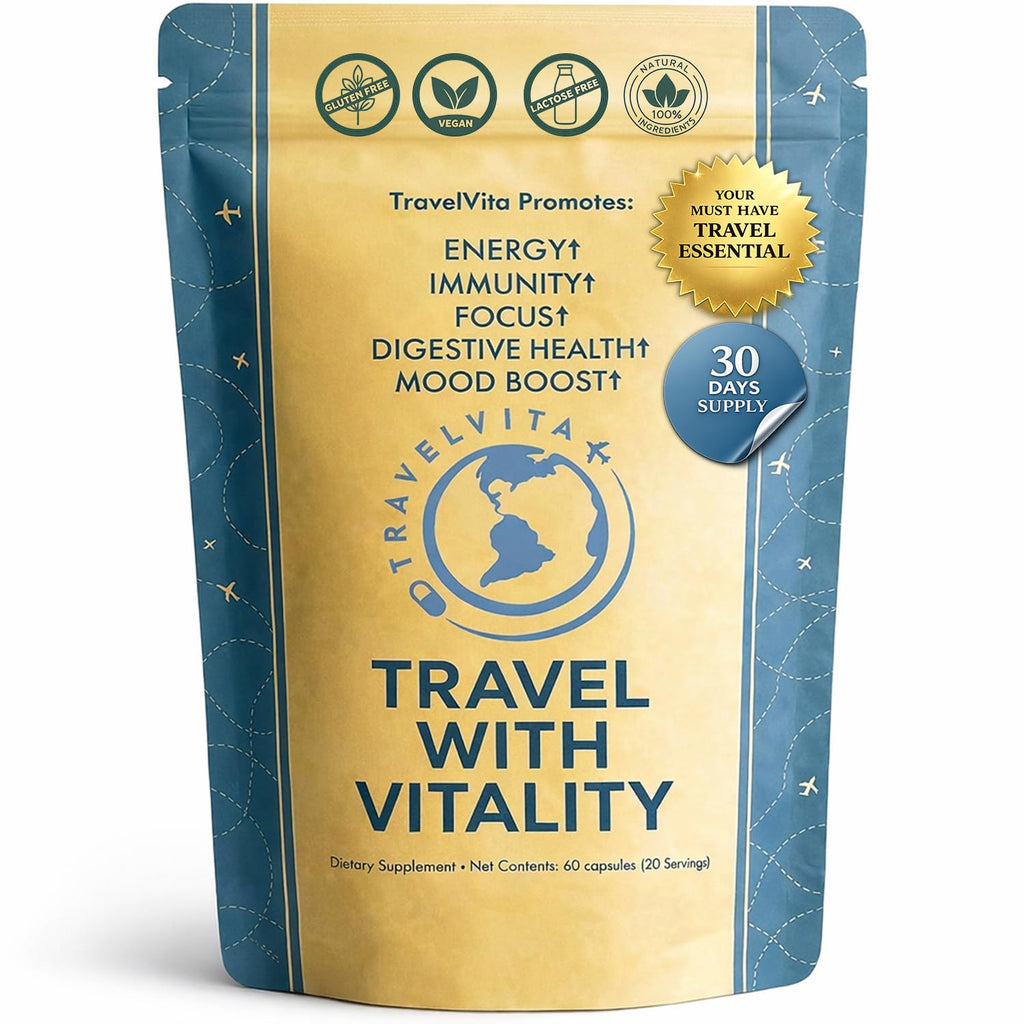 Natural Travel Pills - Traveling Supplement for Jet Lag Relief, Digestion, Immunity, Energy, Sleep, Circulation - Vacation and Long Flight Essentials for Men and Women - 30 Day Supply - TrustMedUSA