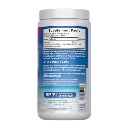 Natural Vitality Calm Magnesium 16oz Powder | Raspberry Lemon Flavored Supplement | Non-GMO, Vegan & Gluten Free Formula - TrustMedUSA