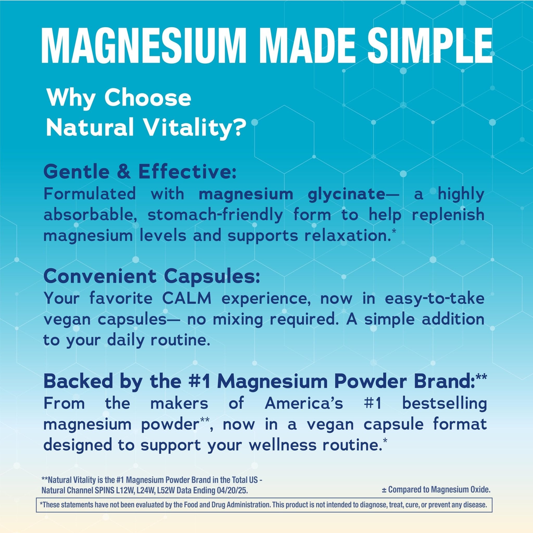 Natural Vitality Calm, Magnesium Glycinate Supports Bone, Muscle, Heart, & Nerve Health, Non-GMO, Vegan, Gluten Free 180ct - TrustMedUSA