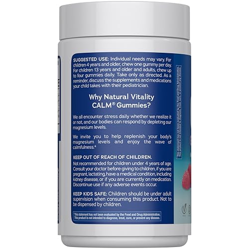 Natural Vitality Calm Magnesium Gummies | 330mg Per Serving | Raspberry Lemon Flavored Supplement | Gluten-Free & Vegan | 240 Count - TrustMedUSA