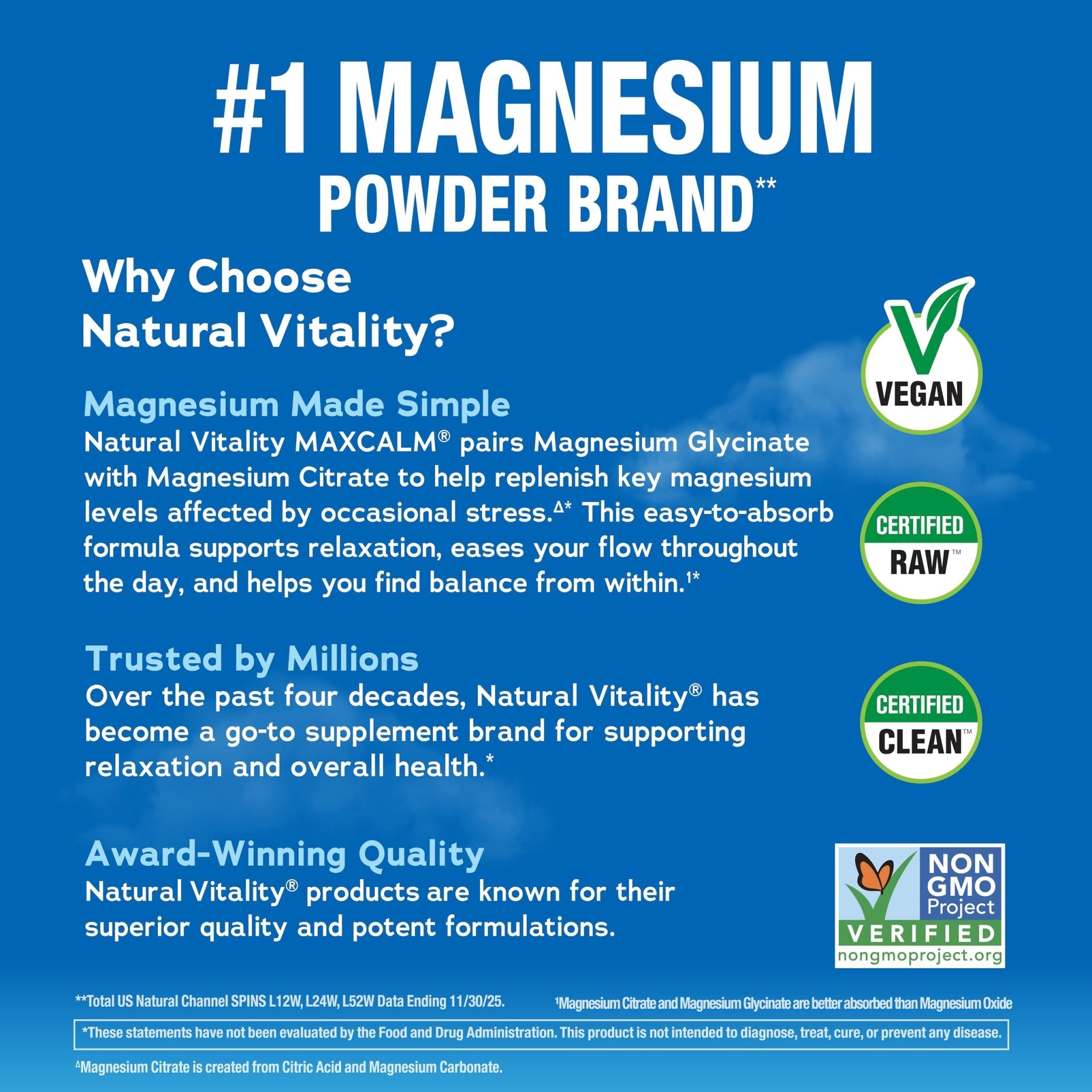 Natural Vitality Calm, Magnesium Supplement, Anti-Stress Drink Mix Powder, Gluten Free, Vegan, & Non-GMO, Original Unflavored, 16 oz - TrustMedUSA