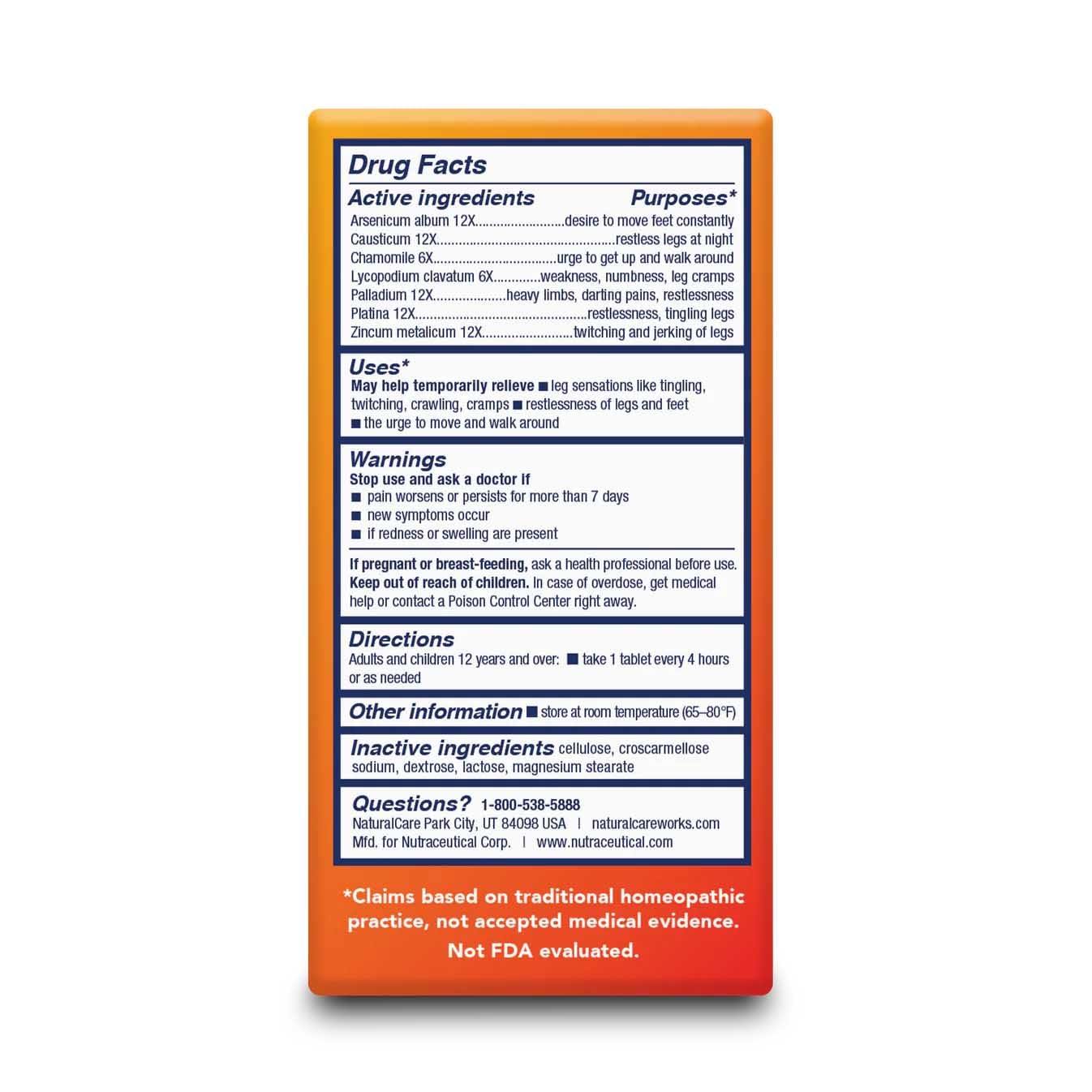 NaturalCare Restless Legs, Homeopathic Tablets, 60ct - TrustMedUSA