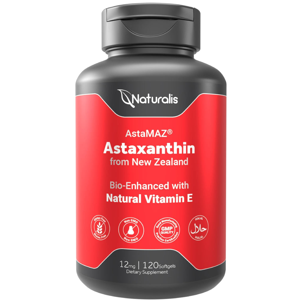Naturalis New Zealand Astaxanthin (12mg) | Enhanced with Natural Vitamin E | Non-GMO, Soy & Gluten Free | 120 Softgels (4 Month Supply) - TrustMedUSA