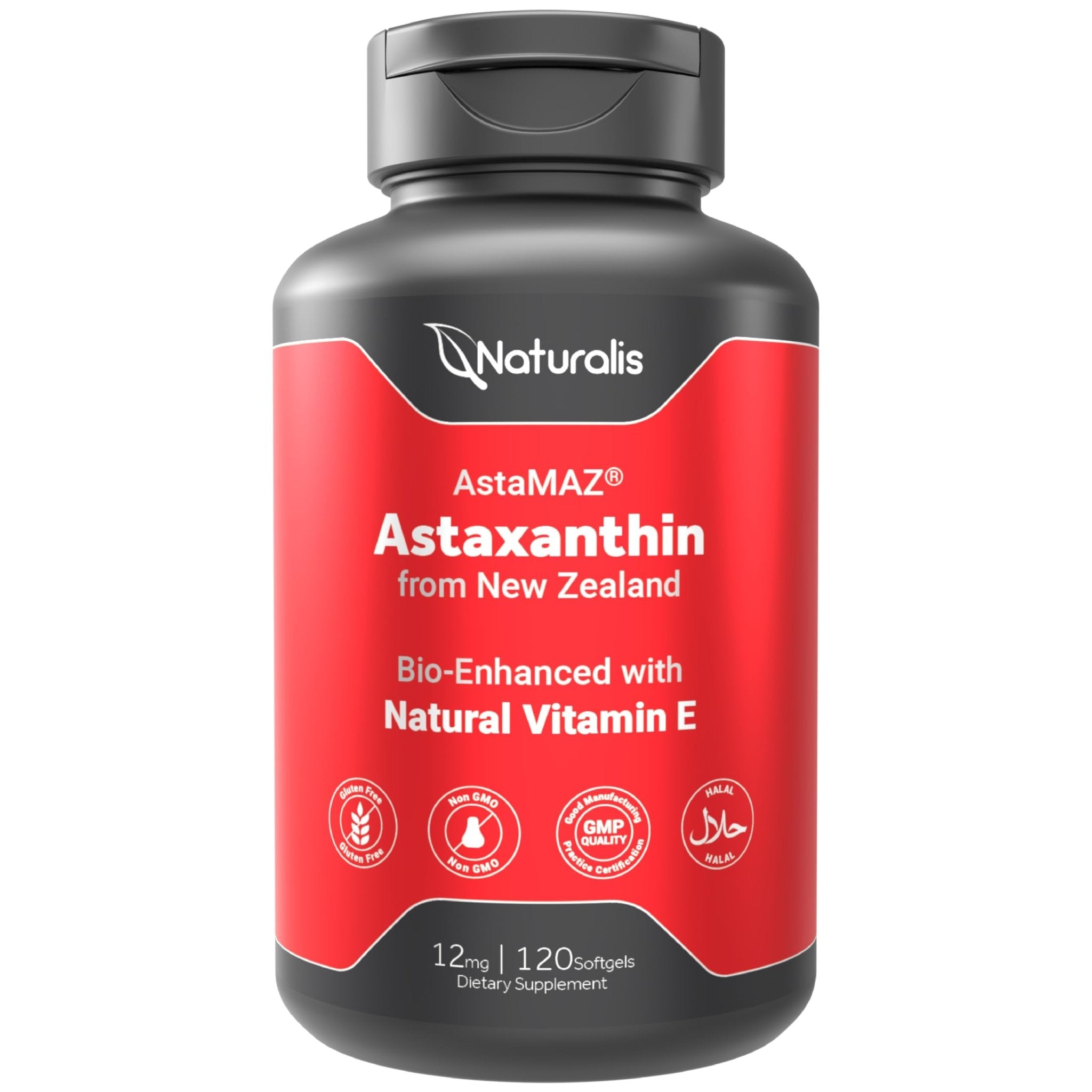 Naturalis New Zealand Astaxanthin (12mg) | Enhanced with Natural Vitamin E | Non-GMO, Soy & Gluten Free | 120 Softgels (4 Month Supply) - TrustMedUSA