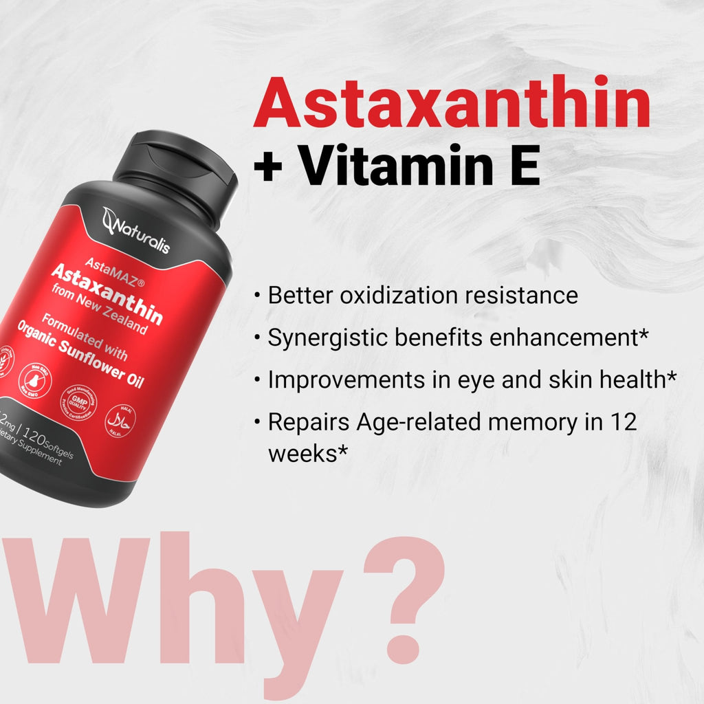 Naturalis New Zealand Astaxanthin (12mg) | Enhanced with Natural Vitamin E | Non-GMO, Soy & Gluten Free | 120 Softgels (4 Month Supply) - TrustMedUSA