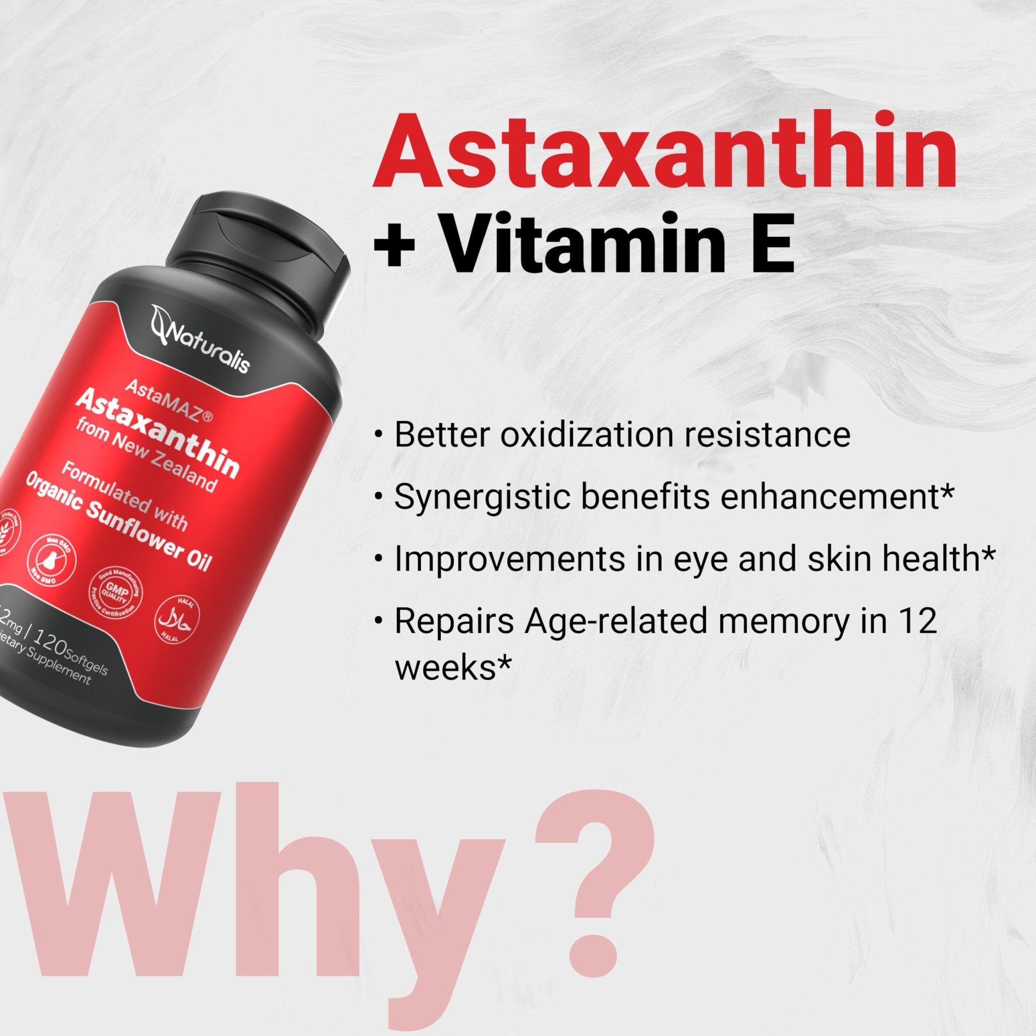 Naturalis New Zealand Astaxanthin (12mg) | Enhanced with Natural Vitamin E | Non-GMO, Soy & Gluten Free | 120 Softgels (4 Month Supply) - TrustMedUSA