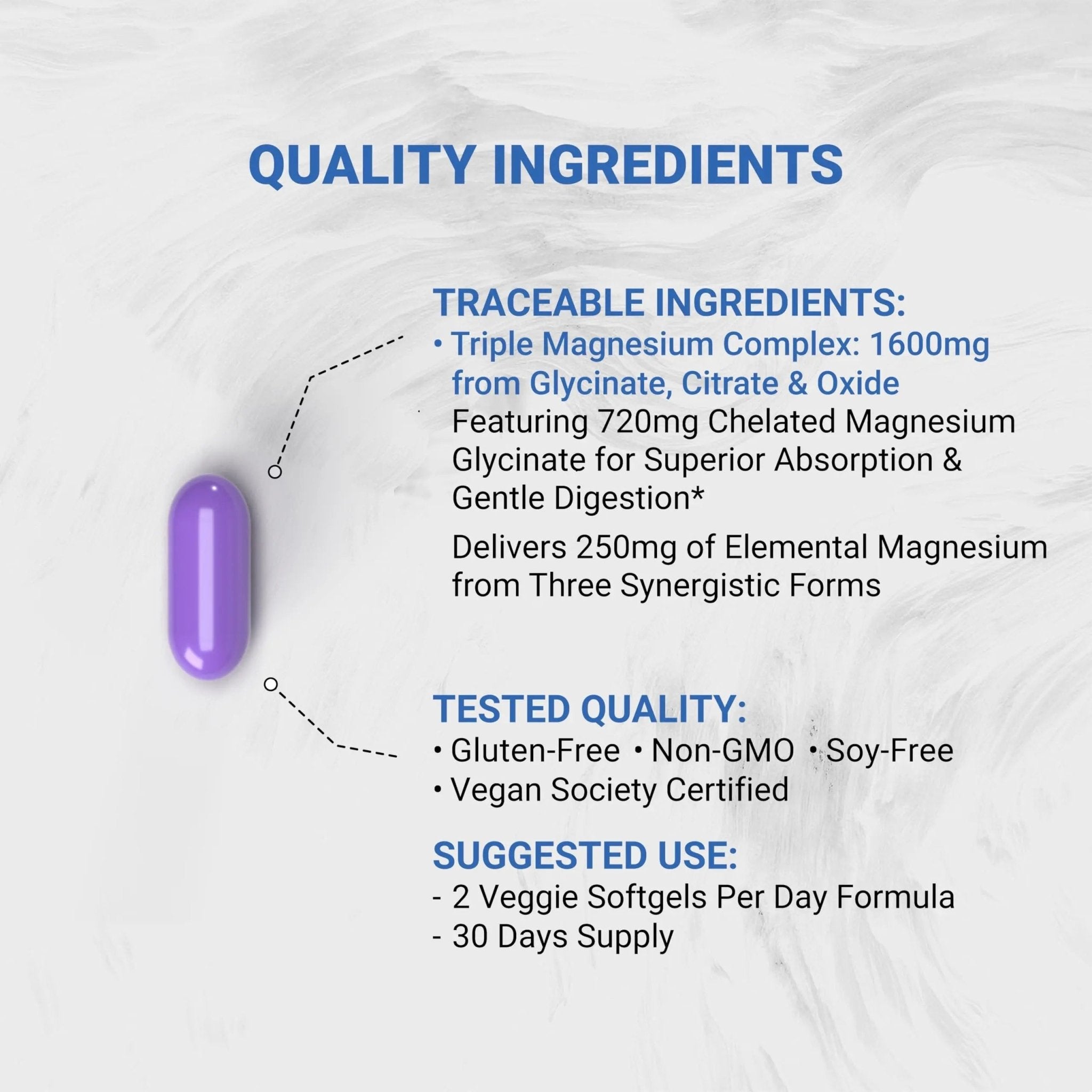 Naturalis Vegan Triple Magnesium Complex | Chelated Glycinate, Citrate & Oxide 1600mg Delivers 250mg Elemental Magnesium | Easily Absorbed for Stress, Muscle, Heart, Bone Support* | 60 Softgels - TrustMedUSA