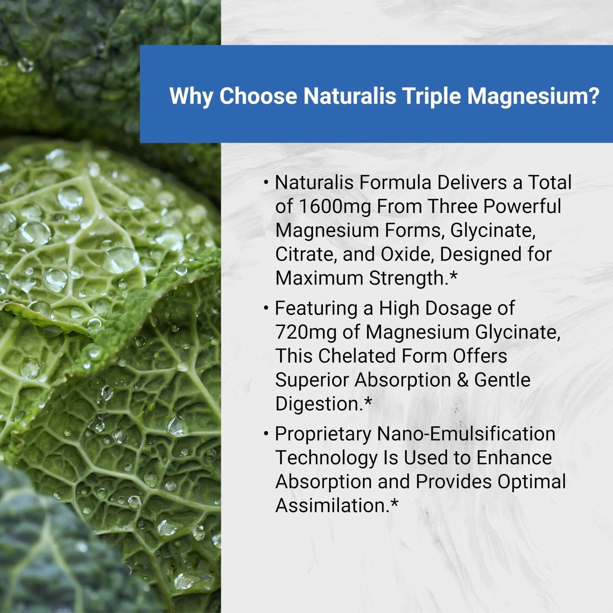 Naturalis Vegan Triple Magnesium Complex | Chelated Glycinate, Citrate & Oxide 1600mg Delivers 250mg Elemental Magnesium | Easily Absorbed for Stress, Muscle, Heart, Bone Support* | 60 Softgels - TrustMedUSA