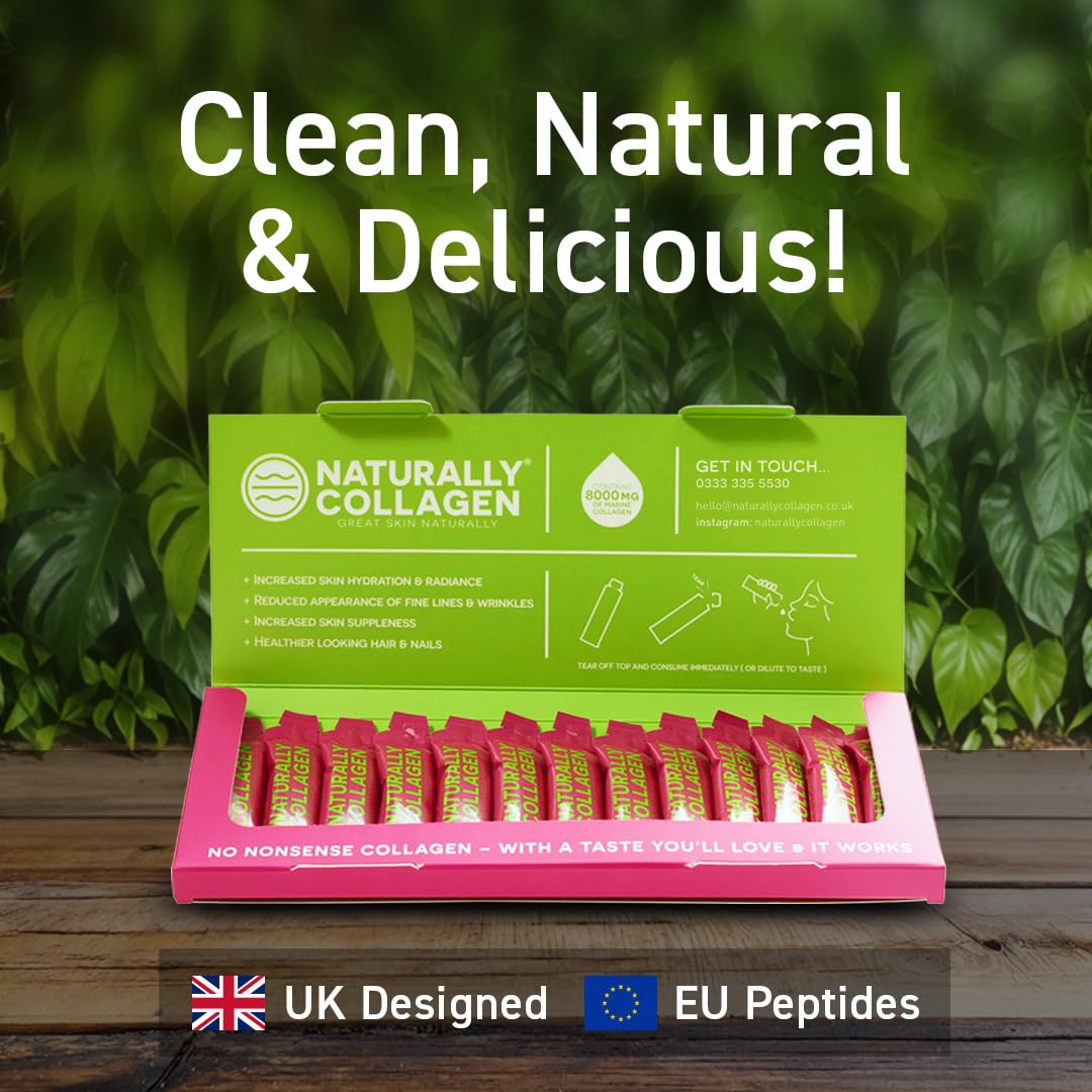 Naturally Collagen - Premium Hydrolyzed Liquid Marine Collagen Supplement - 8000mg of Collagen per Sachet Plus 180mg VIT C - Natural Tropical Fruit Flavour - 14 Sachets per Box - Maple Wellness Supplements