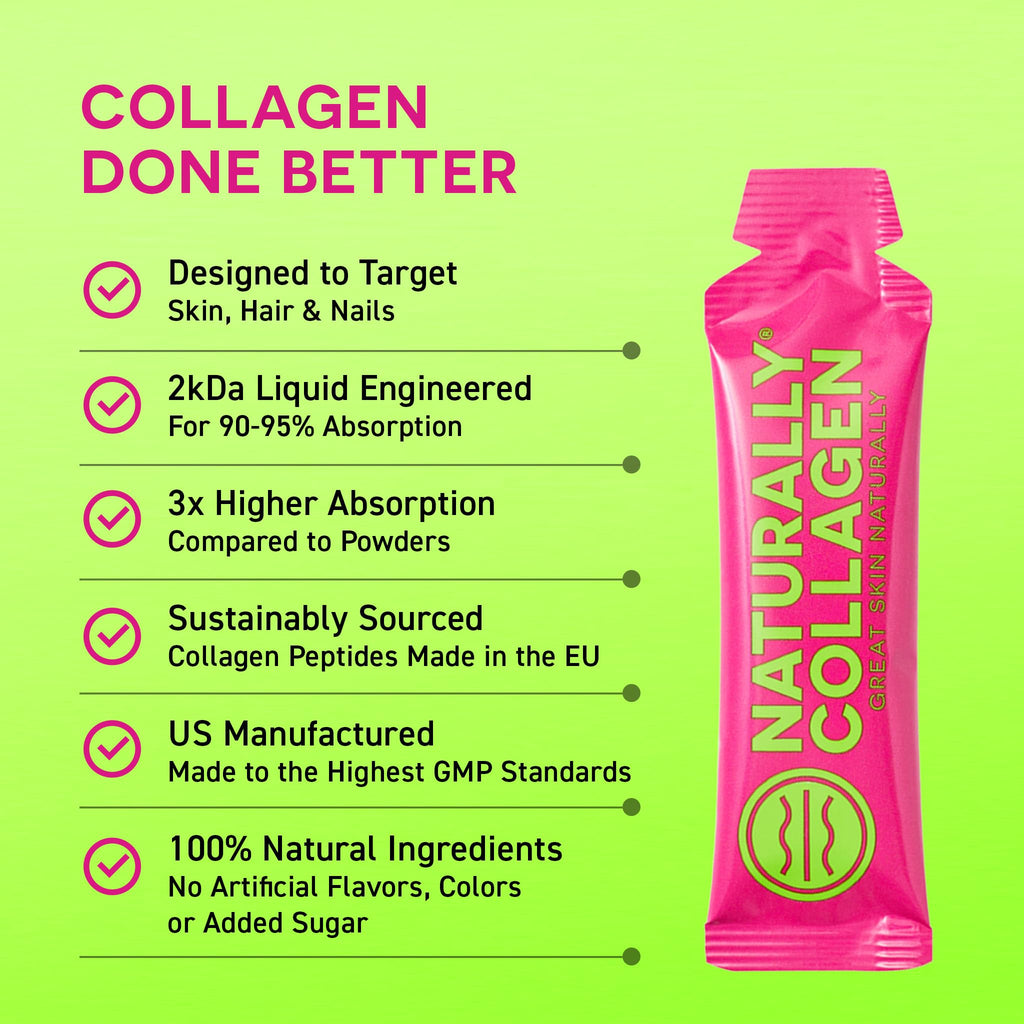 Naturally Collagen - Premium Hydrolyzed Liquid Marine Collagen Supplement - 8000mg of Collagen per Sachet Plus 180mg VIT C - Natural Tropical Fruit Flavour - 14 Sachets per Box - Maple Wellness Supplements