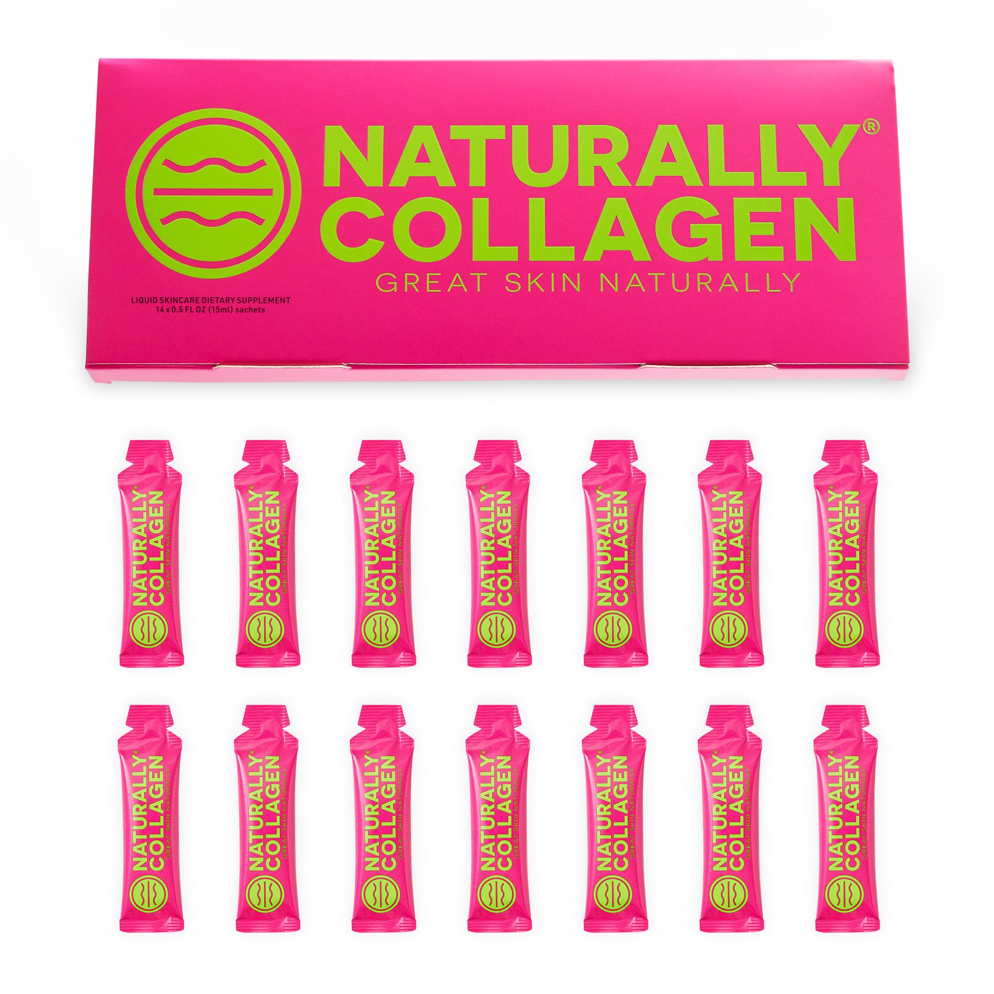 Naturally Collagen - Premium Hydrolyzed Liquid Marine Collagen Supplement - 8000mg of Collagen per Sachet Plus 180mg VIT C - Natural Tropical Fruit Flavour - 14 Sachets per Box - Maple Wellness Supplements