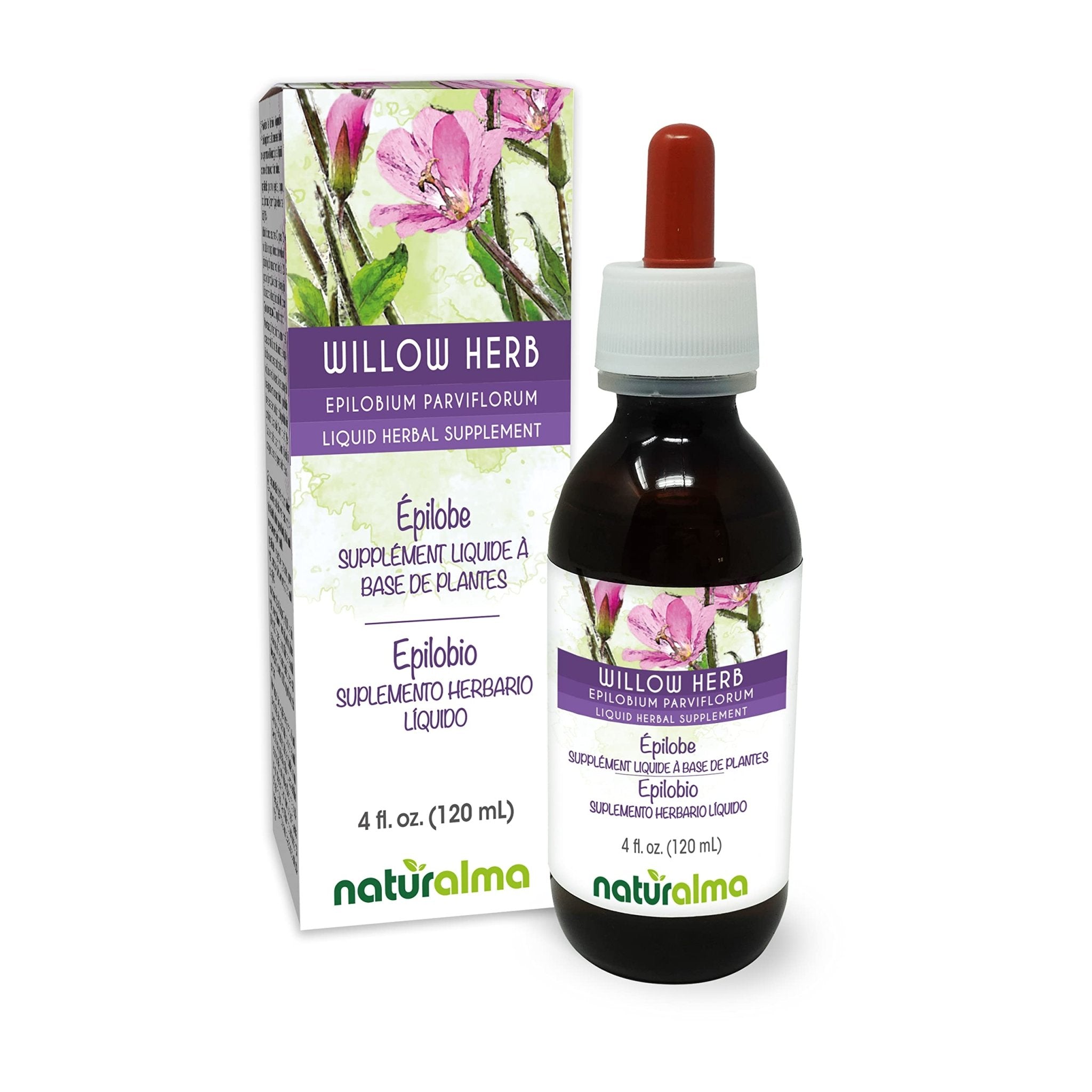 Naturalma Willow herb or Fireweed (Epilobium parviflorum) herb Alcohol-Free Tincture - 4 fl oz Liquid Extract in Drops - Herbal Supplement - Vegan - TrustMedUSA