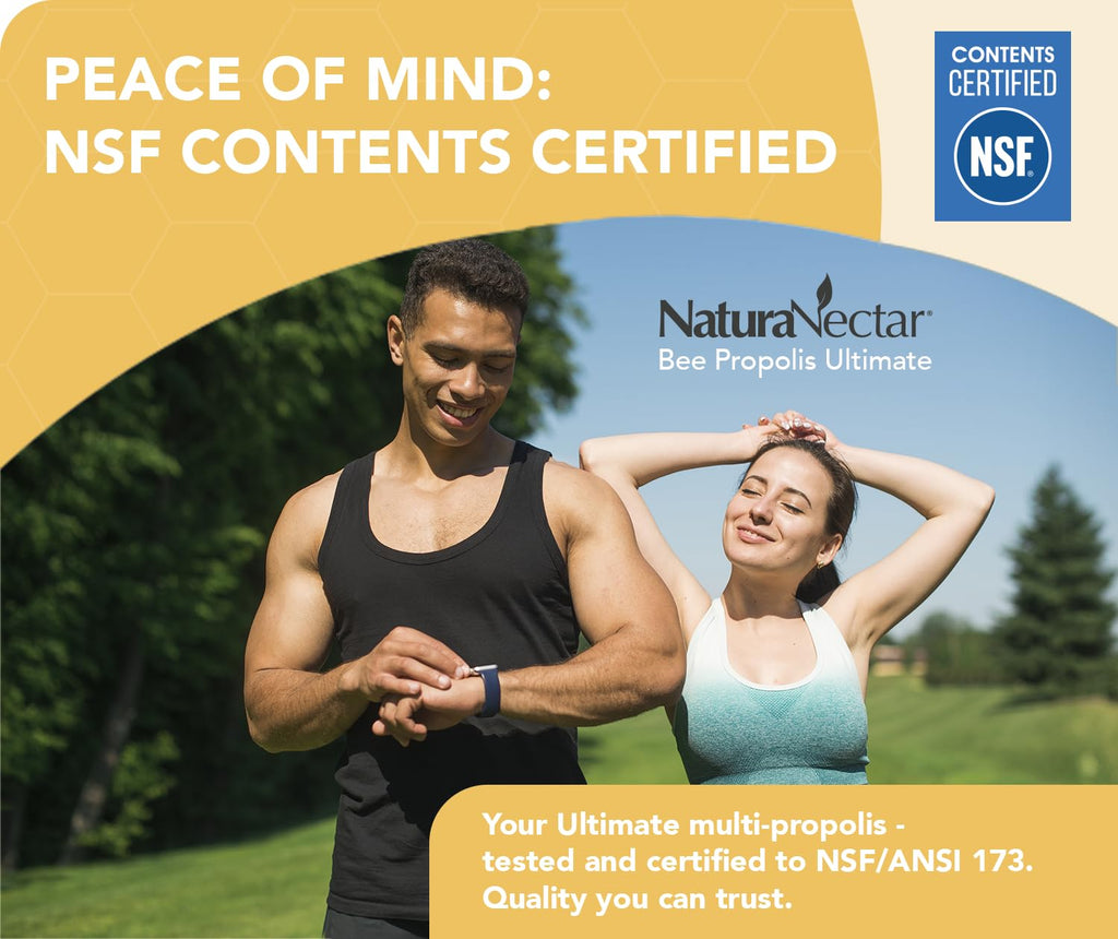 NaturaNectar - Ultimate Bee Propolis Capsules - NSF Contents Certified -Brazilian Red, Brown, & Green - Gluten-Free Supplement with Flavonoids - Naturally Sourced Through Ethical Beekeeping (60pcs.) - TrustMedUSA