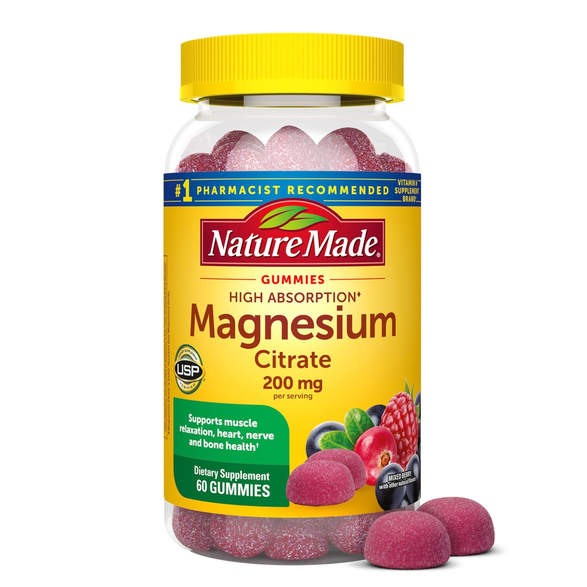 Nature Made High Absorption Magnesium Citrate 200 mg per serving, Magnesium Supplement for Muscle, Nerve, Bone and Heart Support - TrustMedUSA