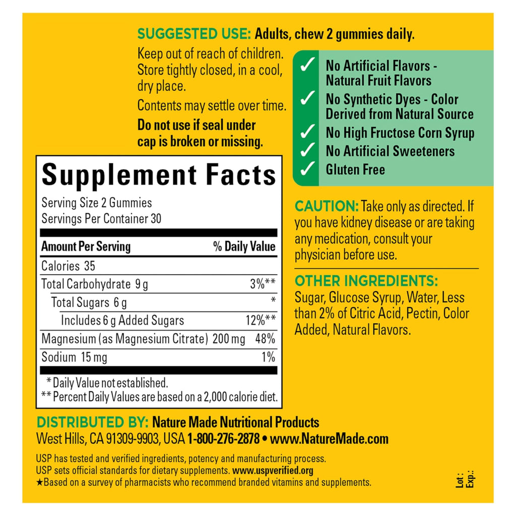Nature Made High Absorption Magnesium Citrate 200 mg per serving, Magnesium Supplement for Muscle, Nerve, Bone and Heart Support - TrustMedUSA
