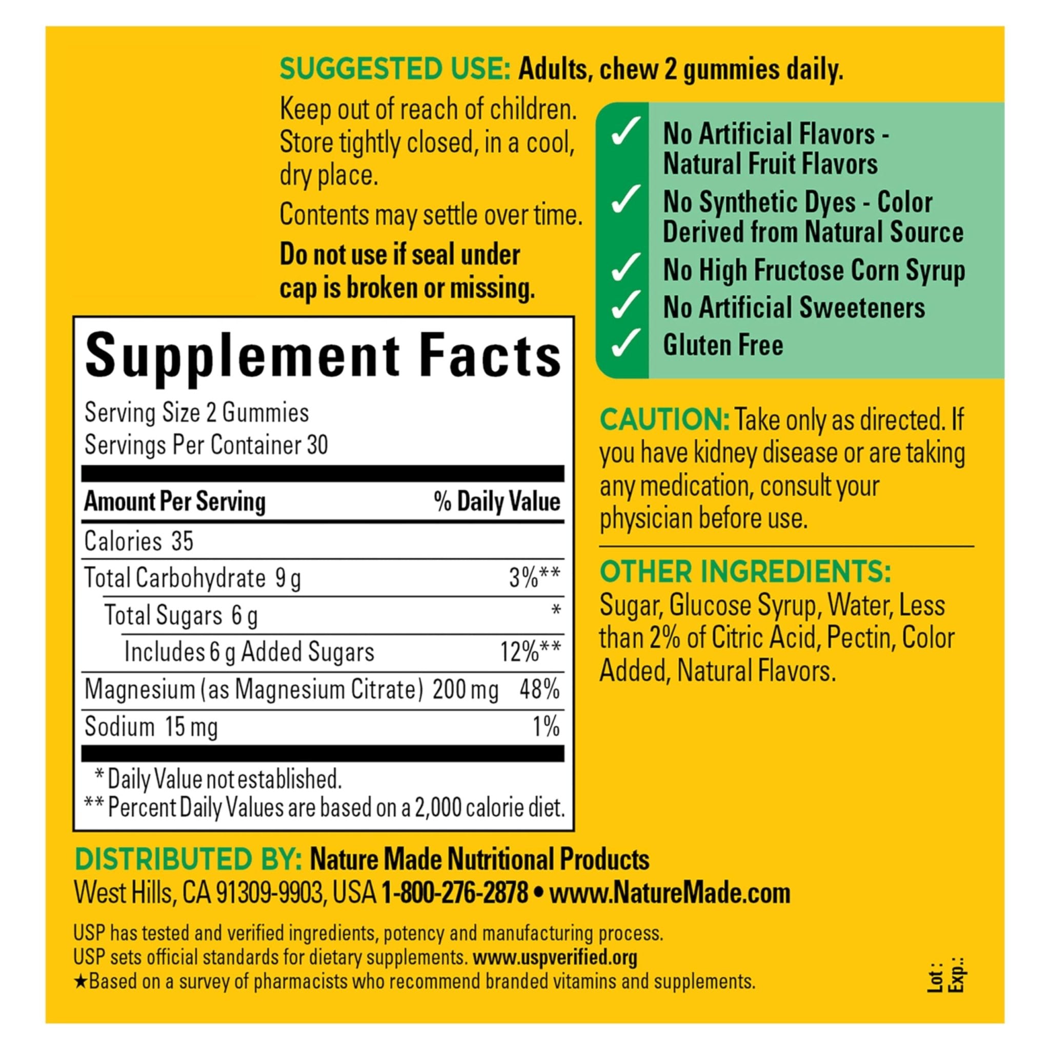 Nature Made High Absorption Magnesium Citrate 200 mg per serving, Magnesium Supplement for Muscle, Nerve, Bone and Heart Support - TrustMedUSA