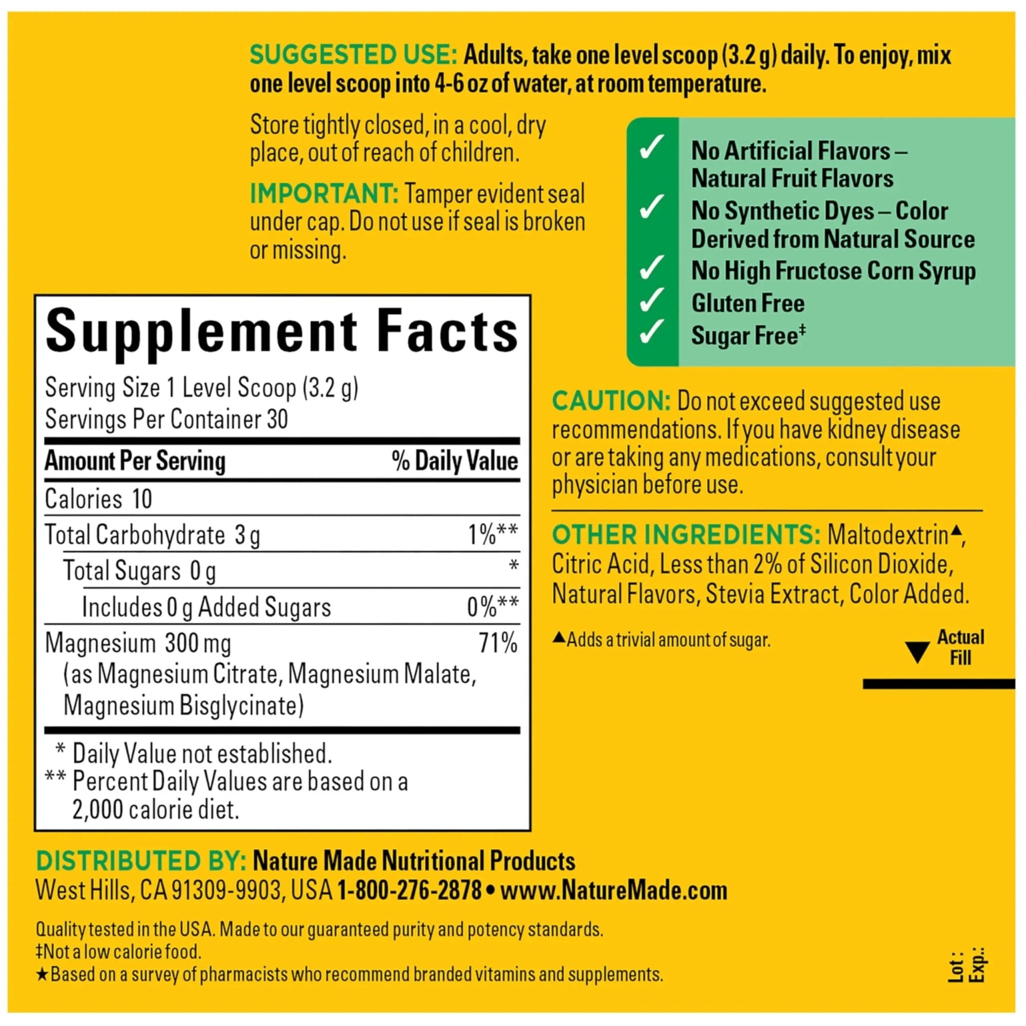 Nature Made High Absorption Magnesium Complex Drink Mix Powder, Magnesium Citrate, Glycinate & Malate 3-in-1 Blend, Pink Lemonade Flavor, 96 g, 30 Day Supply - TrustMedUSA