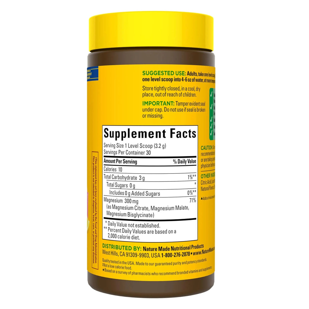 Nature Made High Absorption Magnesium Complex Drink Mix Powder, Magnesium Citrate, Glycinate & Malate 3-in-1 Blend, Pink Lemonade Flavor, 96 g, 30 Day Supply - TrustMedUSA