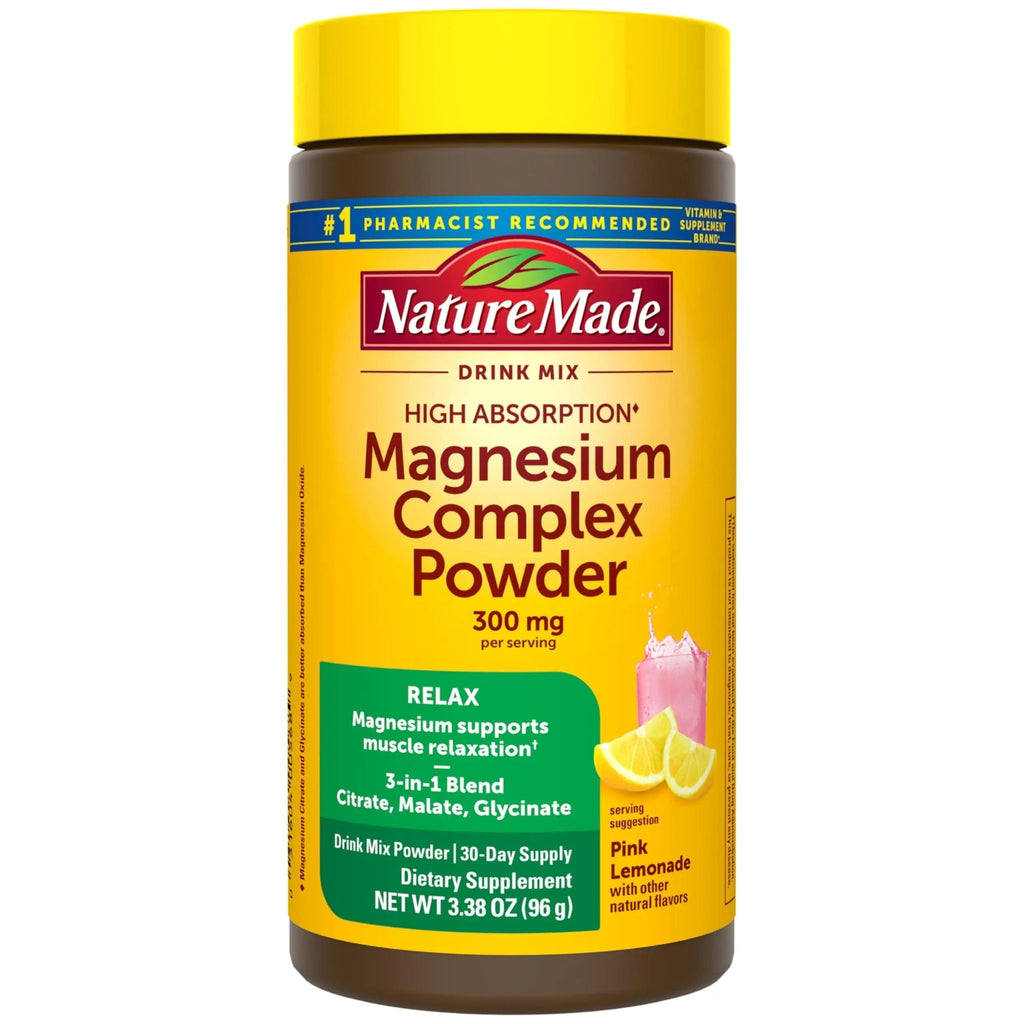Nature Made High Absorption Magnesium Complex Drink Mix Powder, Magnesium Citrate, Glycinate & Malate 3-in-1 Blend, Pink Lemonade Flavor, 96 g, 30 Day Supply - TrustMedUSA