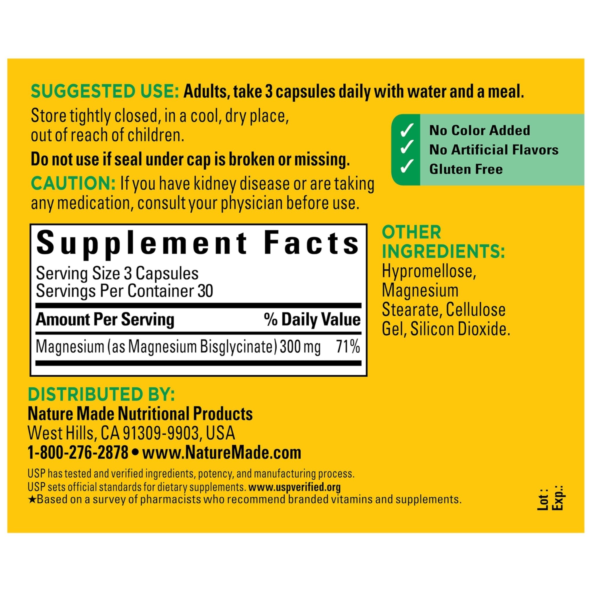 Nature Made High Absorption Magnesium Glycinate 300mg per 3 Capsules, Magnesium Supplement for Muscle, Heart, Nerve and Bone Support, 90 Magnesium Bisglycinate Capsules, 30 Day Supply - TrustMedUSA