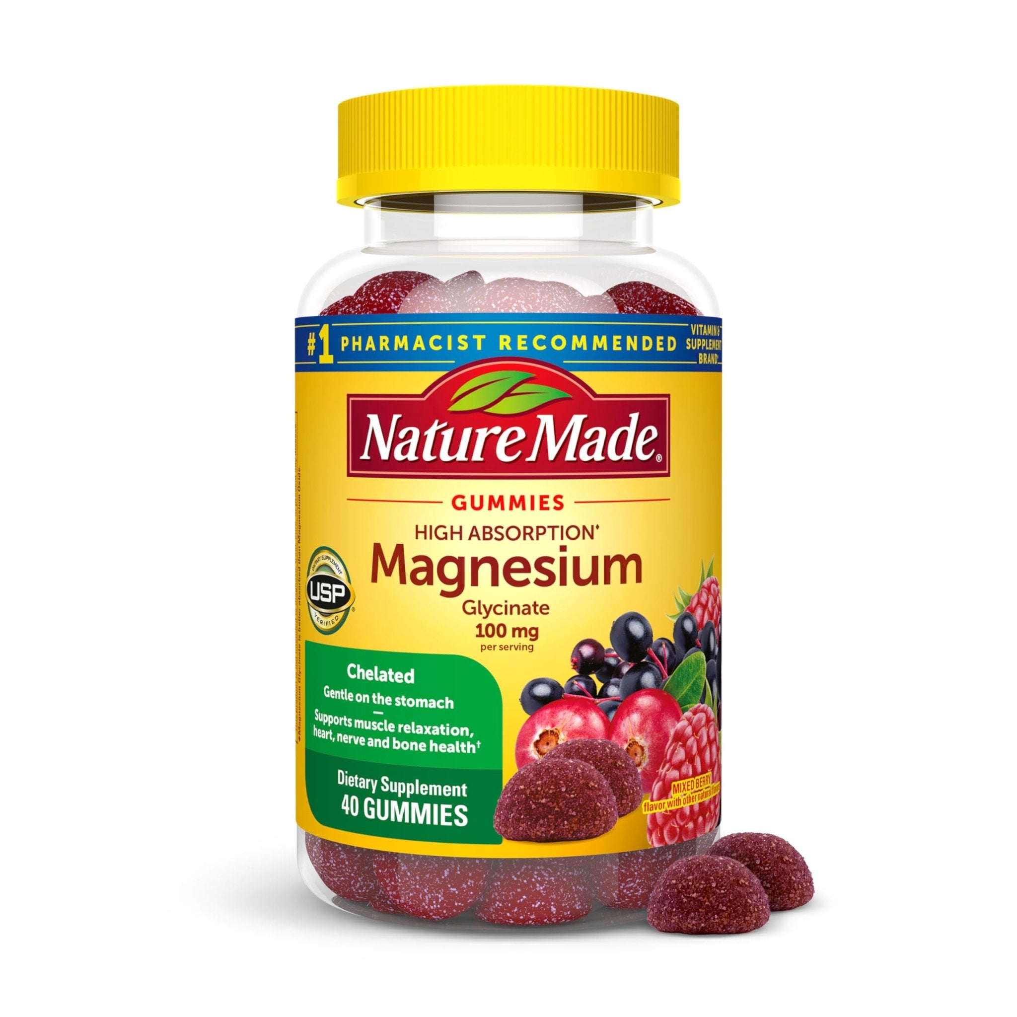 Nature Made High Absorption Magnesium Glycinate Gummies 100 mg per Serving, Muscle, Nerve, Bone and Heart Support - TrustMedUSA