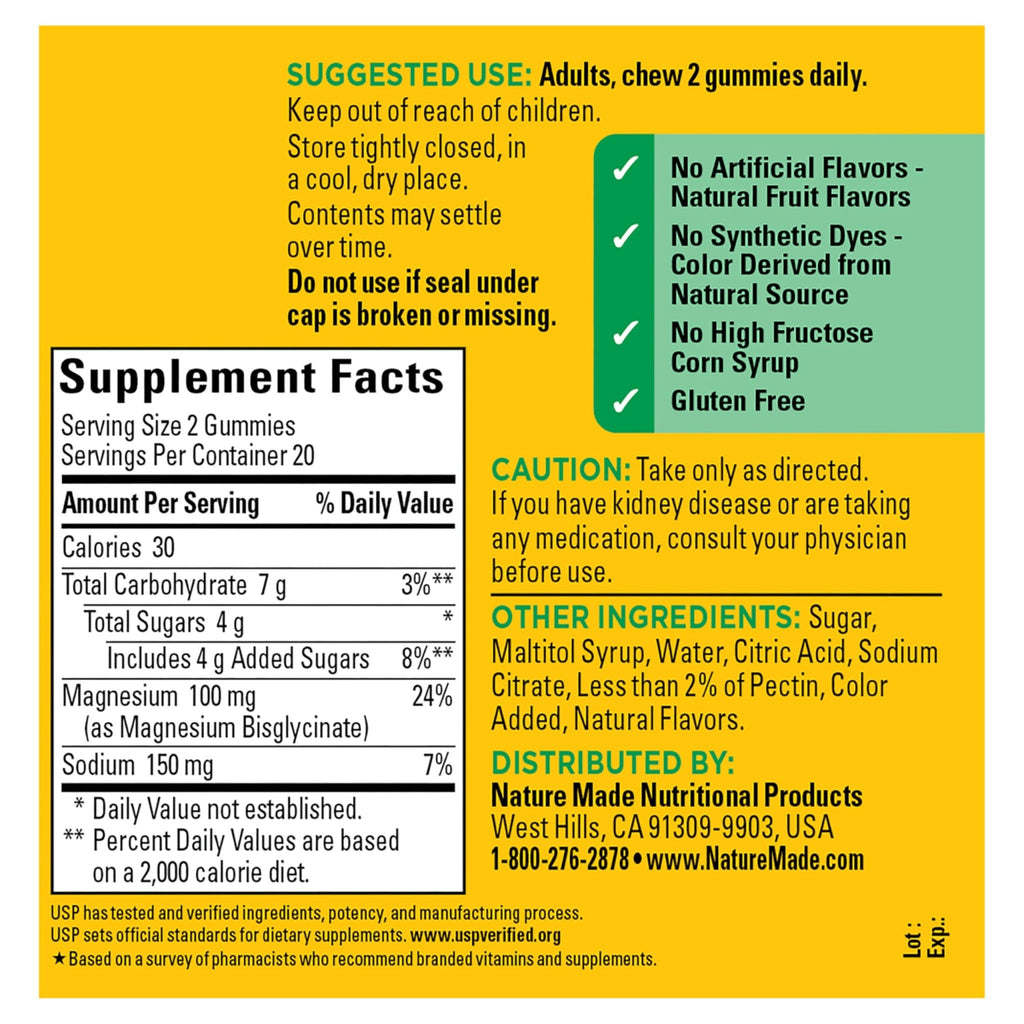 Nature Made High Absorption Magnesium Glycinate Gummies 100 mg per Serving, Muscle, Nerve, Bone and Heart Support - TrustMedUSA