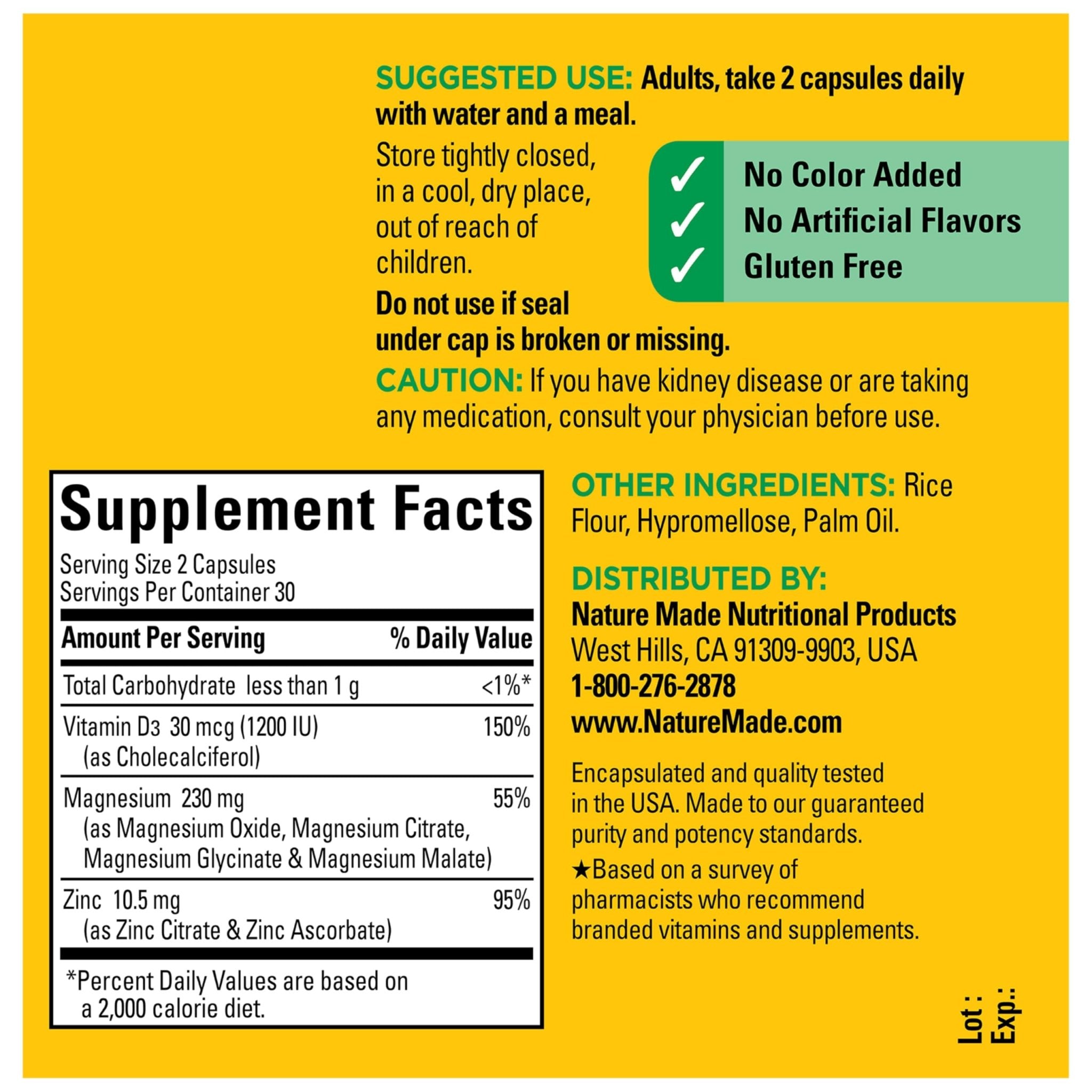 Nature Made Magnesium Complex Supplement with Vitamin D & Zinc for Immune Support, Magnesium Glycinate, Malate, Citrate & Oxide for Muscle, Nerve, Heart & Bone Support, 60 Capsules, 30 Day Supply - TrustMedUSA