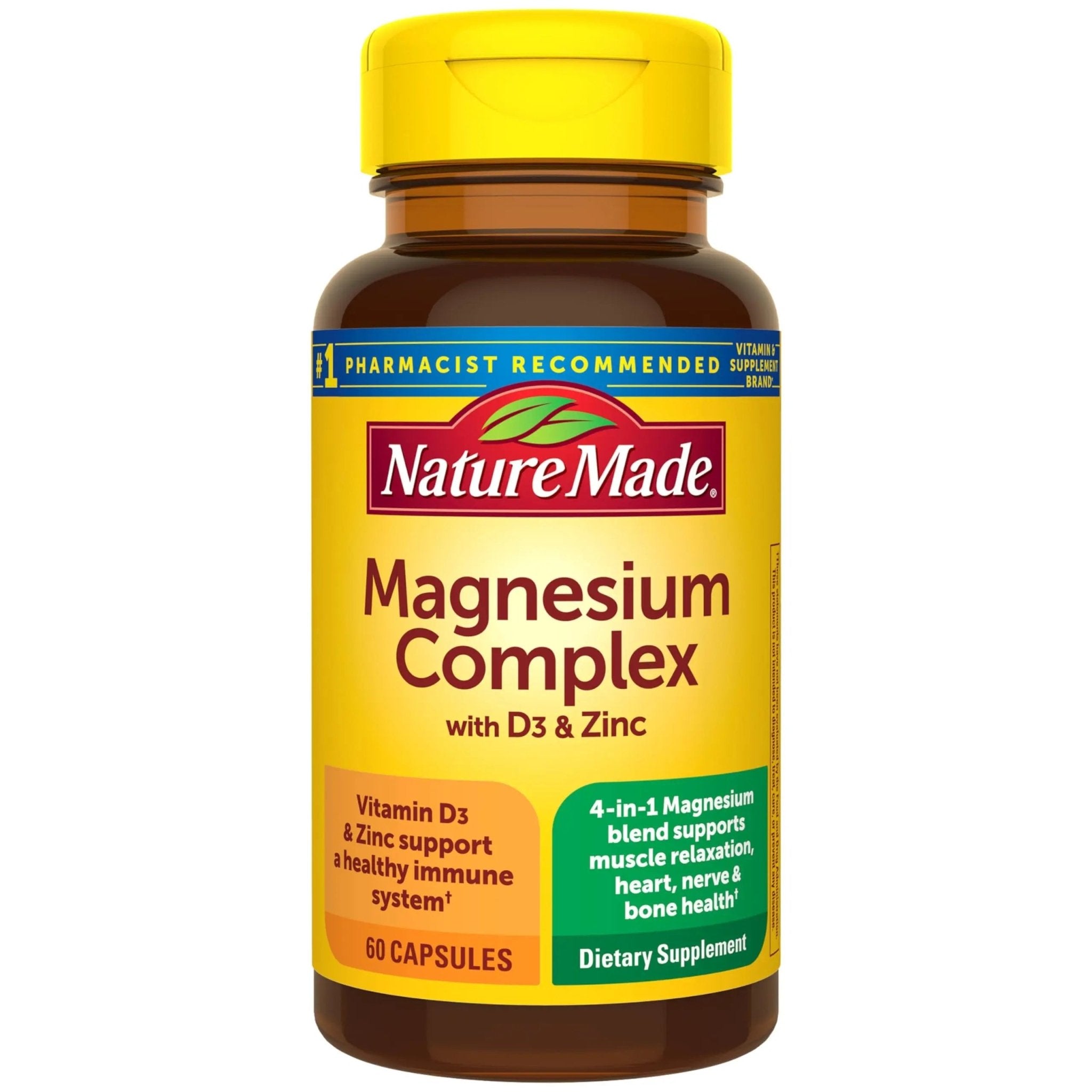 Nature Made Magnesium Complex Supplement with Vitamin D & Zinc for Immune Support, Magnesium Glycinate, Malate, Citrate & Oxide for Muscle, Nerve, Heart & Bone Support, 60 Capsules, 30 Day Supply - TrustMedUSA