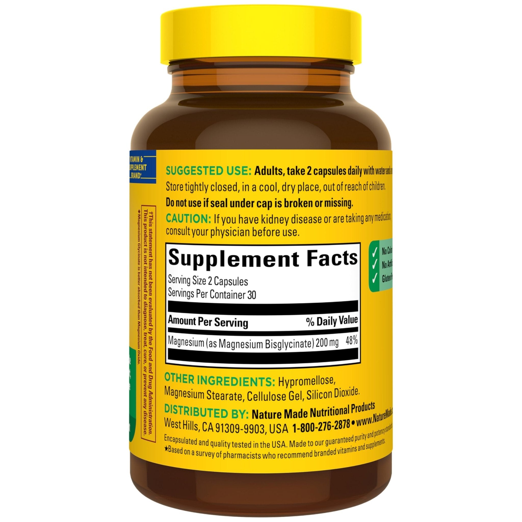 Nature Made Magnesium Glycinate 200 mg per Serving, Magnesium Supplement for Muscle, Heart, Nerve and Bone Support, 60 Magnesium Bisglycinate Capsules, 30 Day Supply - TrustMedUSA