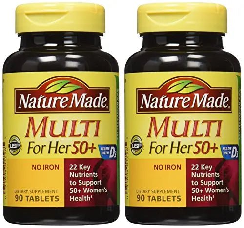 Nature Made Multi For Her 50+ Vitamin & Mineral Tabs, 90 ct (Pack of 2) Packaging May - TrustMedUSA