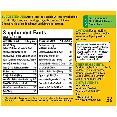 Nature Made Multivitamin Tablets with Iron, Multivitamin for Women and Men - TrustMedUSA