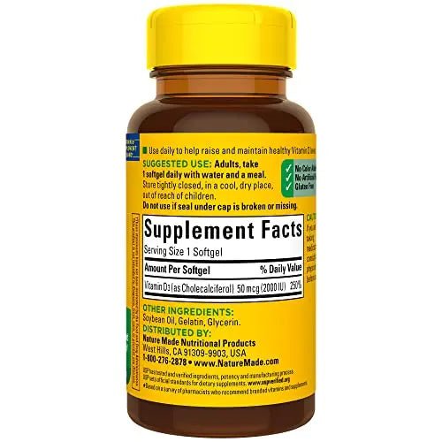 Nature Made Vitamin D3 2000 IU (50 mcg), Dietary Supplement for Bone, Teeth, Muscle - TrustMedUSA