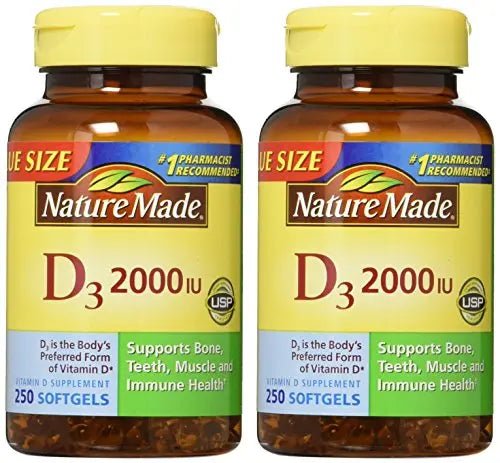 Nature Made, Vitamin D3 2,000 I.U. Liquid Softgels, 250-Count (Pack of 2) - TrustMedUSA