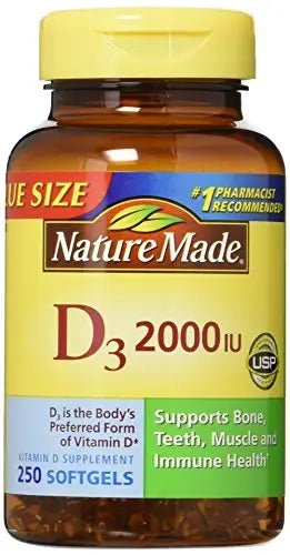 Nature Made, Vitamin D3 2,000 I.U. Liquid Softgels, 250-Count (Pack of 2) - TrustMedUSA