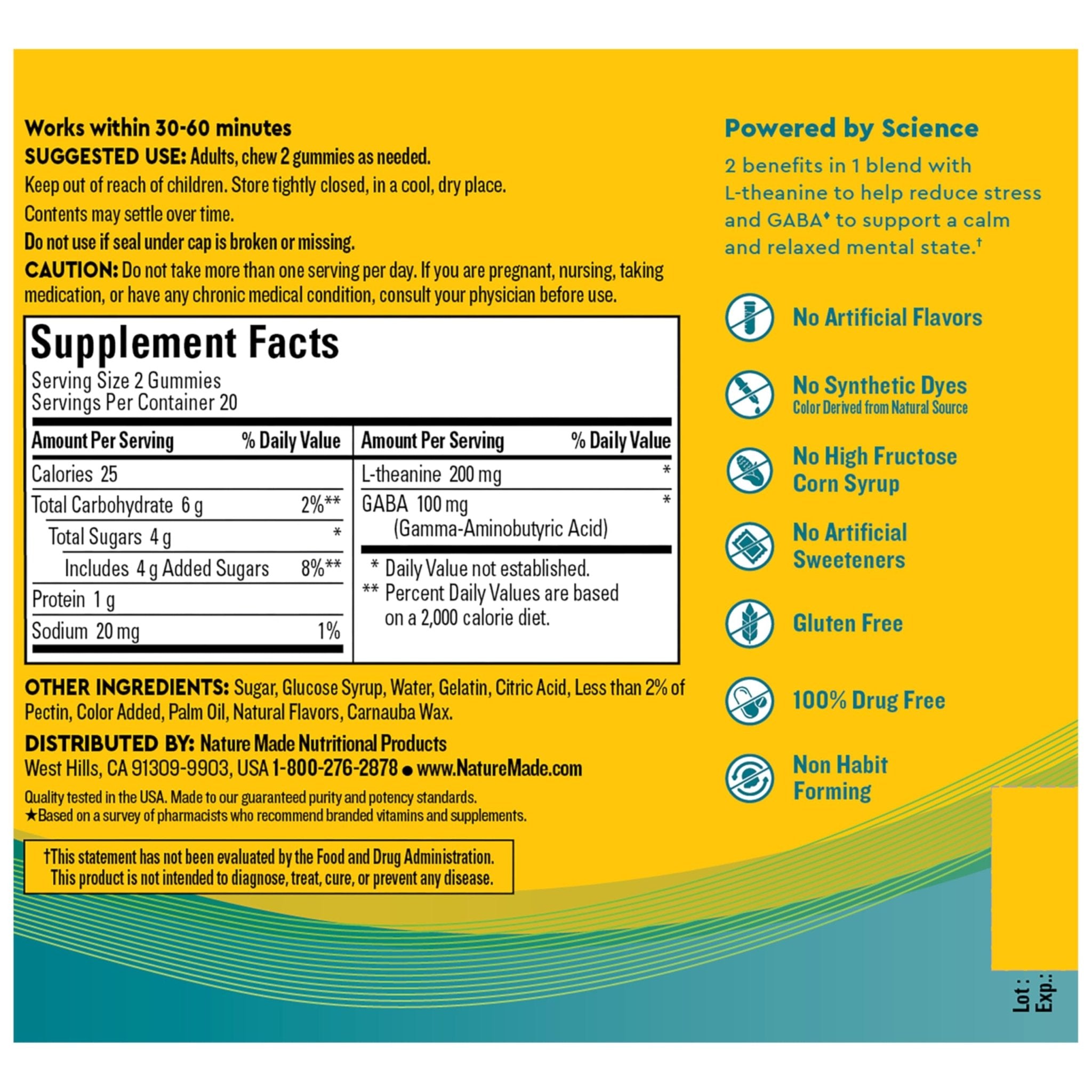 Nature Made Wellblends Stress Relief Gummies, L theanine 200mg to Help Reduce Stress, with GABA 100mg, Same Day Stress Support, 40 Strawberry Flavor Gummies - TrustMedUSA