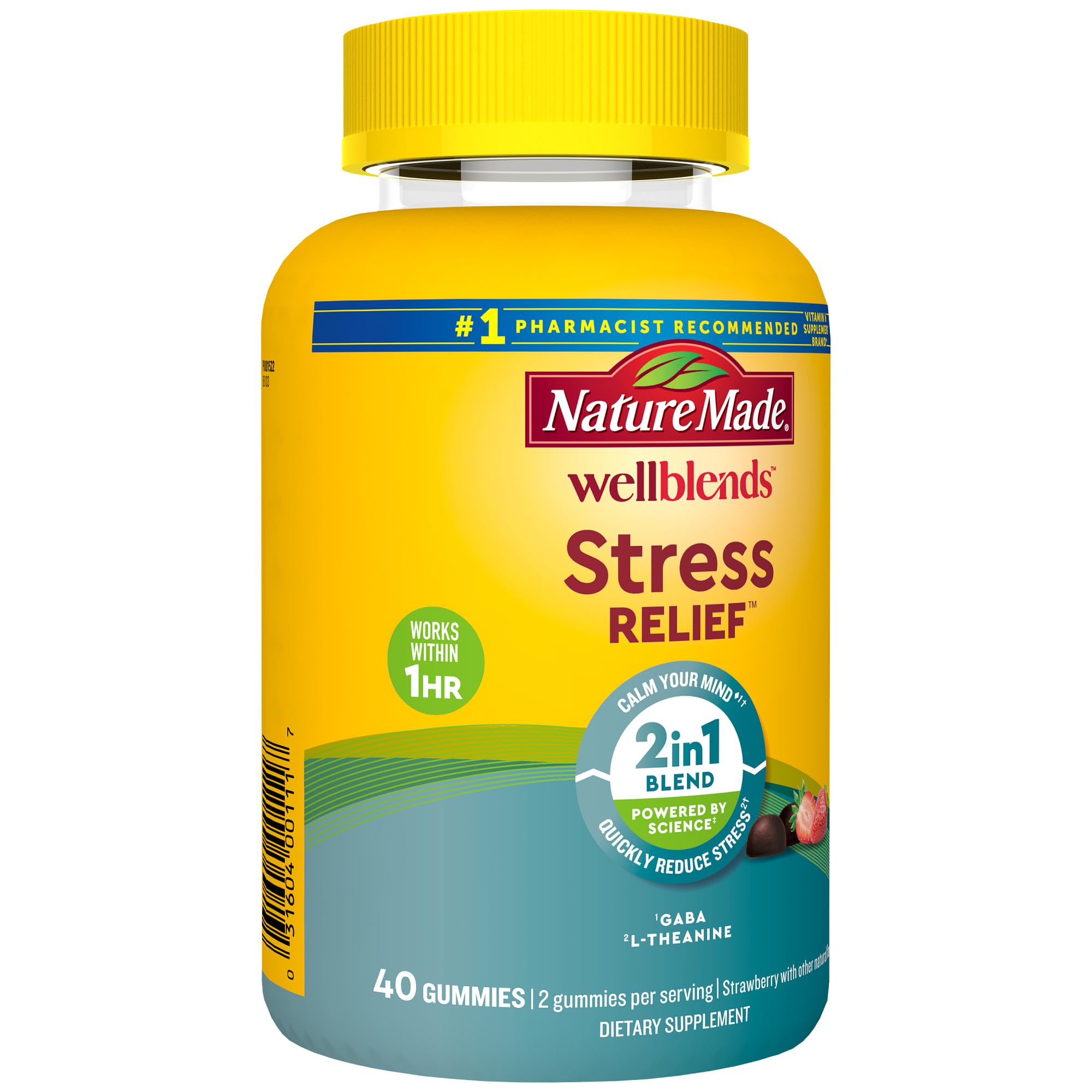 Nature Made Wellblends Stress Relief Gummies, L theanine 200mg to Help Reduce Stress, with GABA 100mg, Same Day Stress Support, 40 Strawberry Flavor Gummies - TrustMedUSA