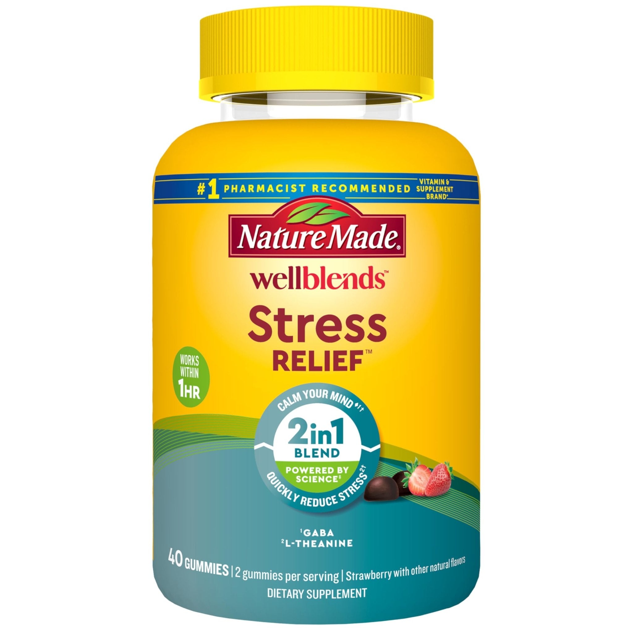 Nature Made Wellblends Stress Relief Gummies, L theanine 200mg to Help Reduce Stress, with GABA 100mg, Same Day Stress Support, 40 Strawberry Flavor Gummies - TrustMedUSA