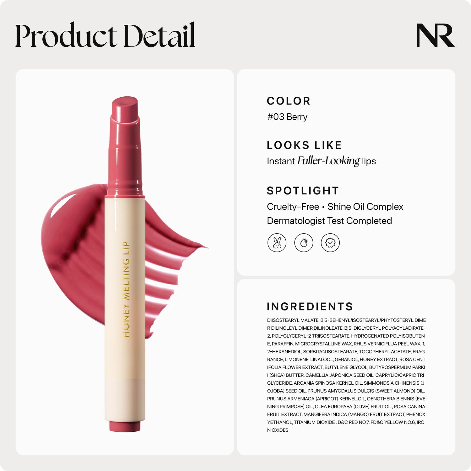 Nature Republic HONEY MELTING LIP (03 BERRY) SOFT LIP STICK, Hydrating Gloss, Moisturizing balms, Sheer tint, Shine & Glowy Finish, korean make up - TrustMedUSA