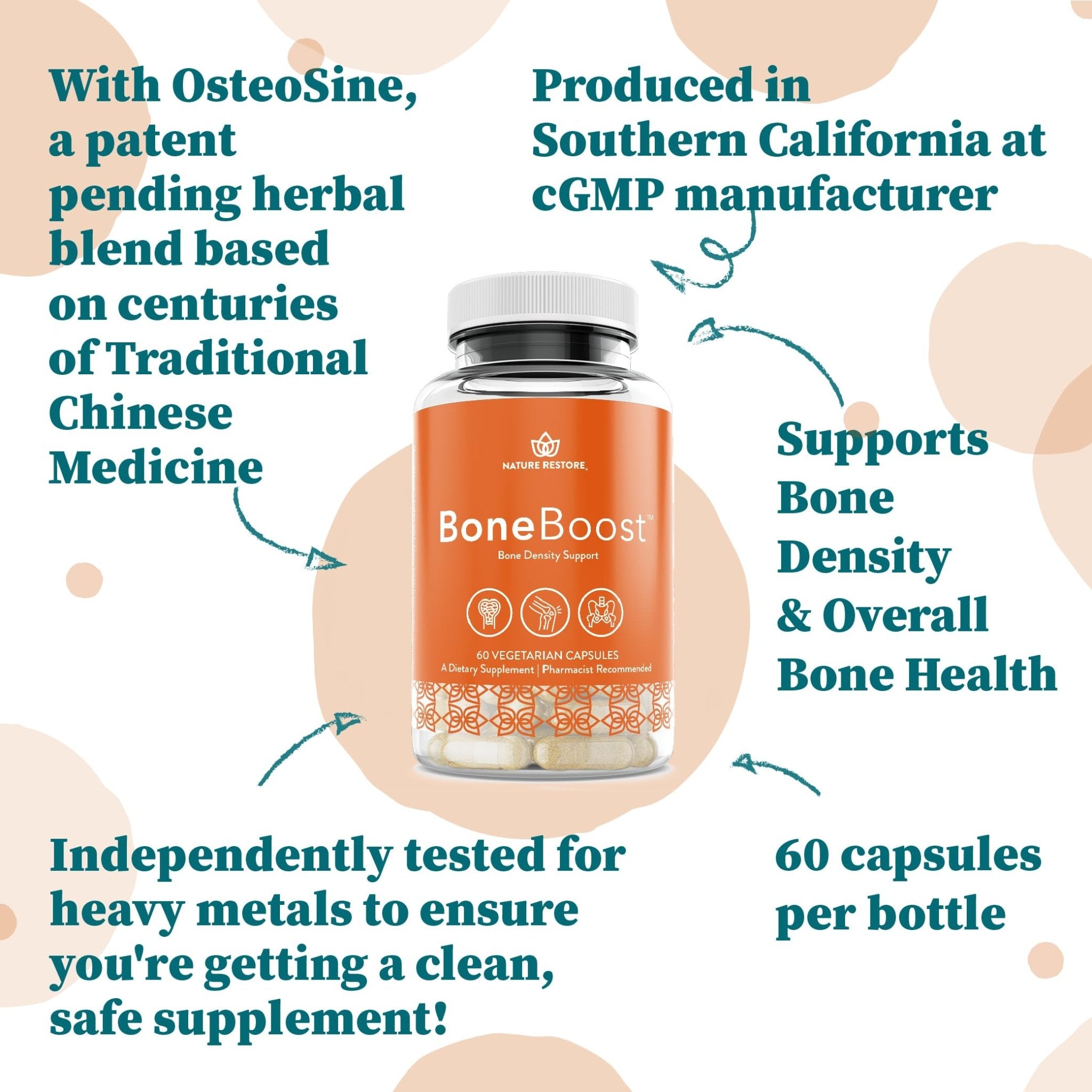 Nature Restore BoneBoost, Natural Bone Health Supplement, 60 Capsules, Manufactured in USA, Non GMO, Gluten Free - TrustMedUSA