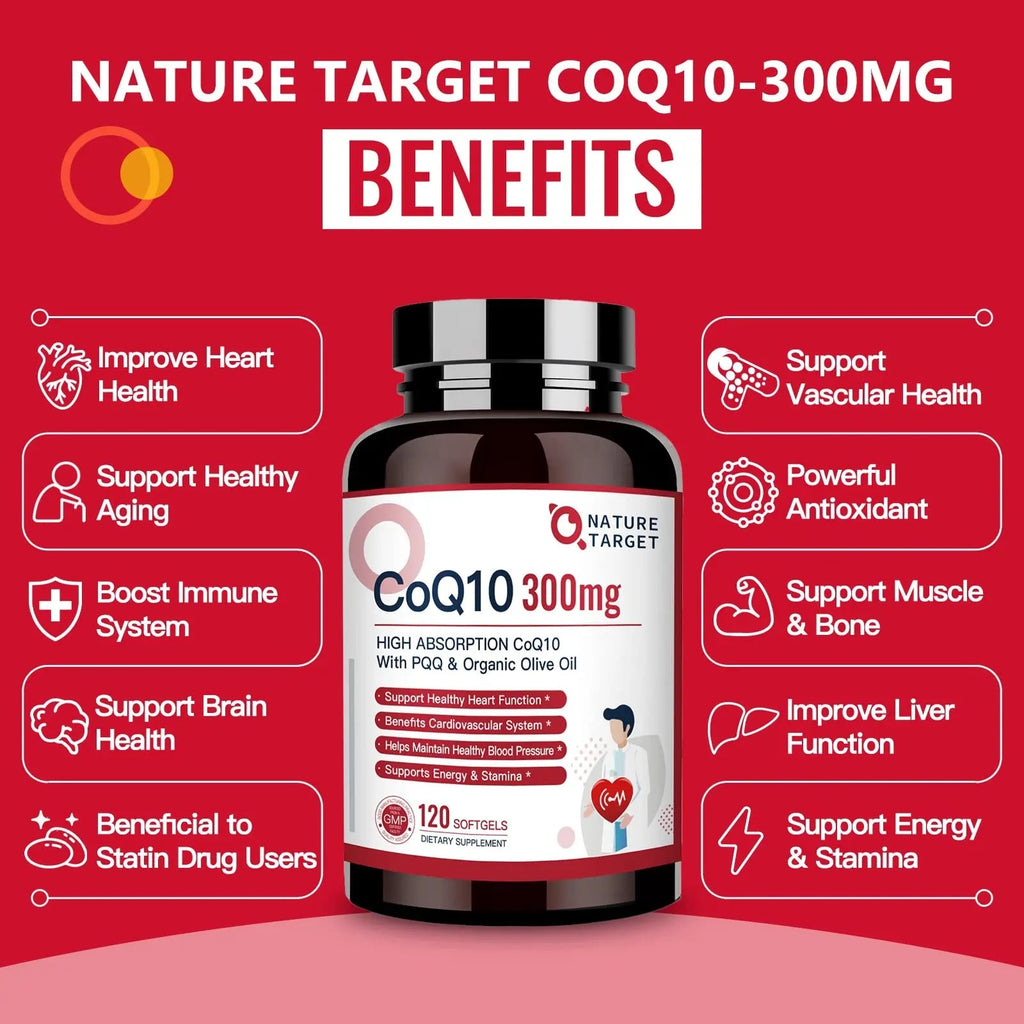 NATURE TARGET CoQ10-300mg-Softgels + PQQ with Organic-Olive-Oil - High Absorption - TrustMedUSA