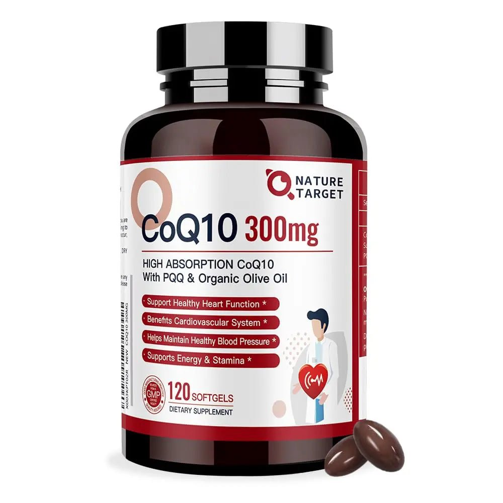 NATURE TARGET CoQ10-300mg-Softgels + PQQ with Organic-Olive-Oil - High Absorption - TrustMedUSA