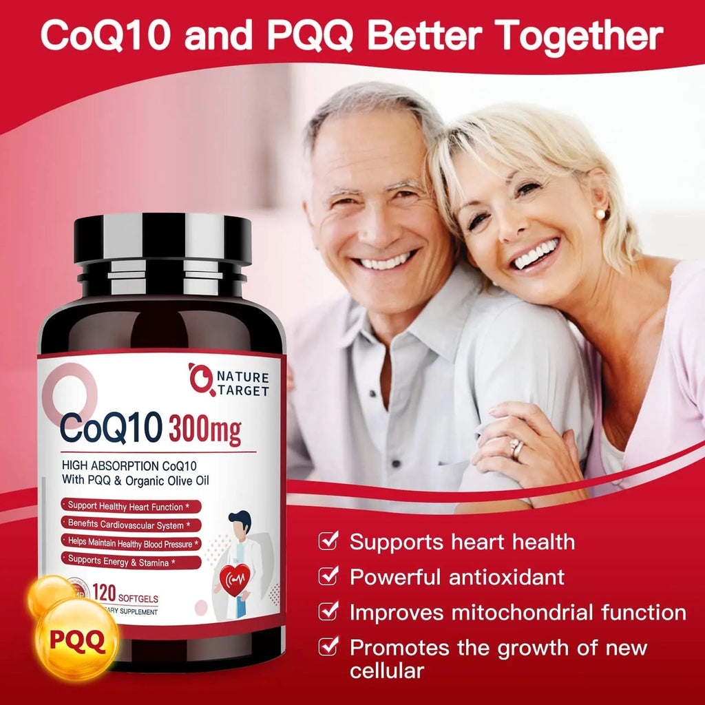 NATURE TARGET CoQ10-300mg-Softgels + PQQ with Organic-Olive-Oil - High Absorption - TrustMedUSA