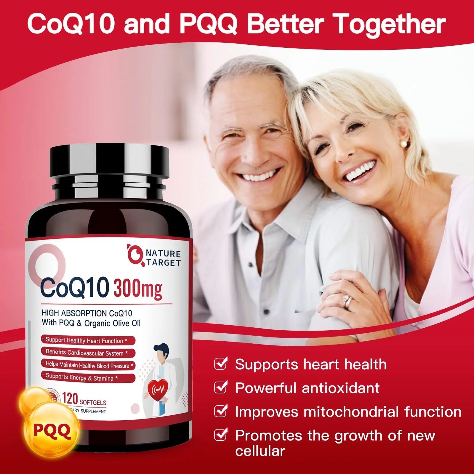 NATURE TARGET CoQ10-300mg-Softgels + PQQ with Organic-Olive-Oil - High Absorption - TrustMedUSA