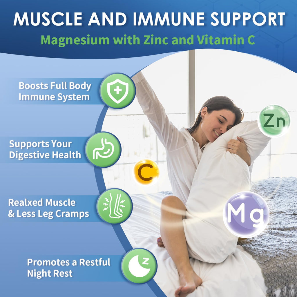NATURE TARGET Magnesium Glycinate 500mg, Chelated Magnesium with Zinc & Vitamin D3 for Muscle, Nerve & Bone, Support Heart Health & Leg Cramp, Strength Immune System - 120 Capsules - TrustMedUSA