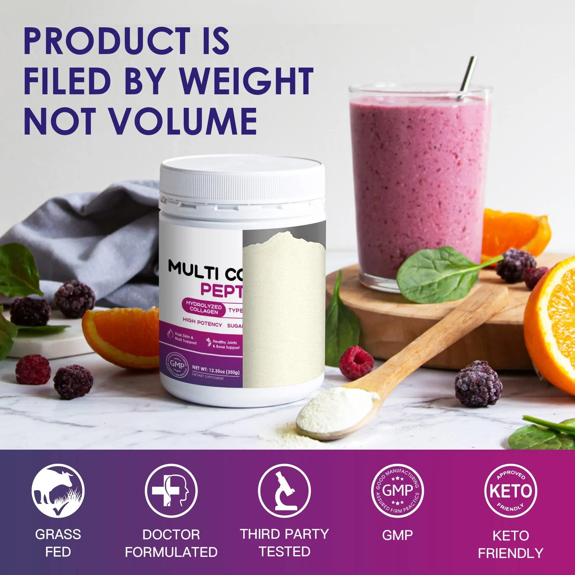 NATURE TARGET Multi Collagen Peptides Powder - Type I, II, III, V, X - Hydrolyzed Collagen Peptides with Vitamin C Hyaluronic Acid, Supports Skin Hair Nail & Joint - TrustMedUSA