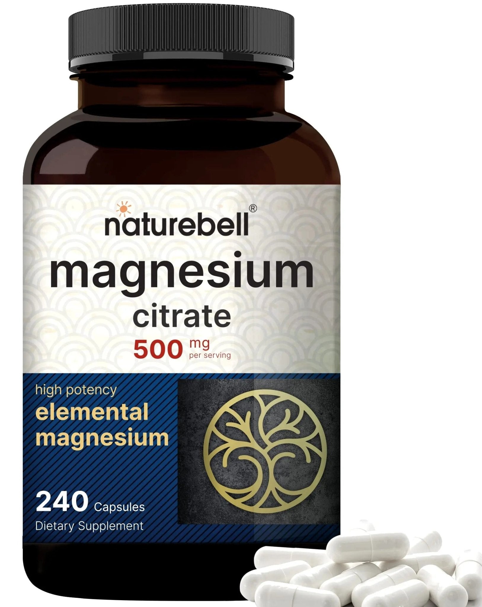 NatureBell Magnesium Citrate 500mg, 240 Capsules | High Purity Elemental Form - TrustMedUSA