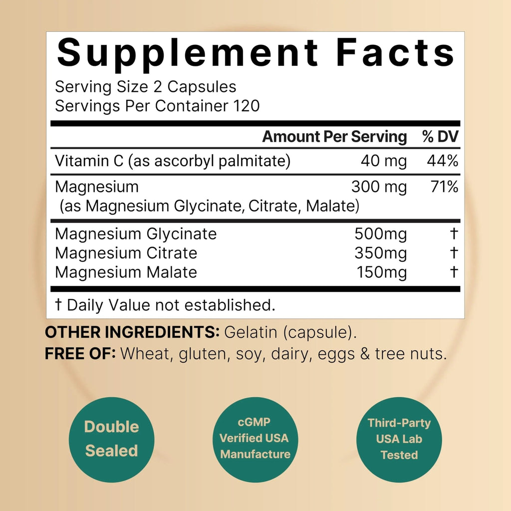 NatureBell Magnesium Complex for Women & Men 1,000mg Per Serving – 240 Capsules – Triple Magnesium Complex with Glycinate, Citrate & Malate – Chelated & Purified – Non‑GMO, Filler Free - TrustMedUSA